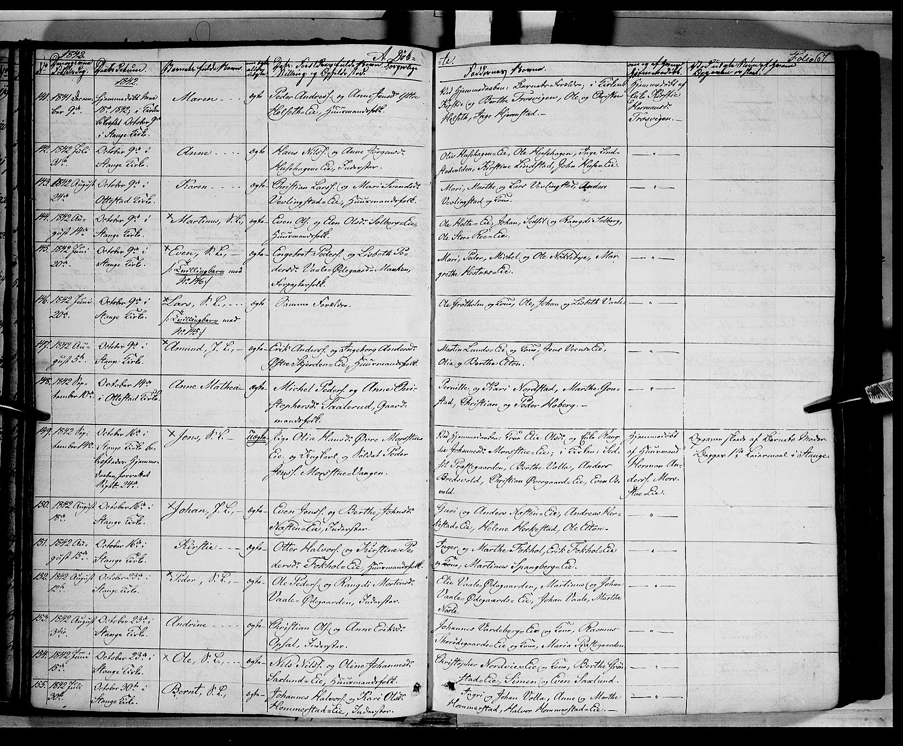 Stange prestekontor, AV/SAH-PREST-002/K/L0010: Parish register (official) no. 10, 1835-1845, p. 67