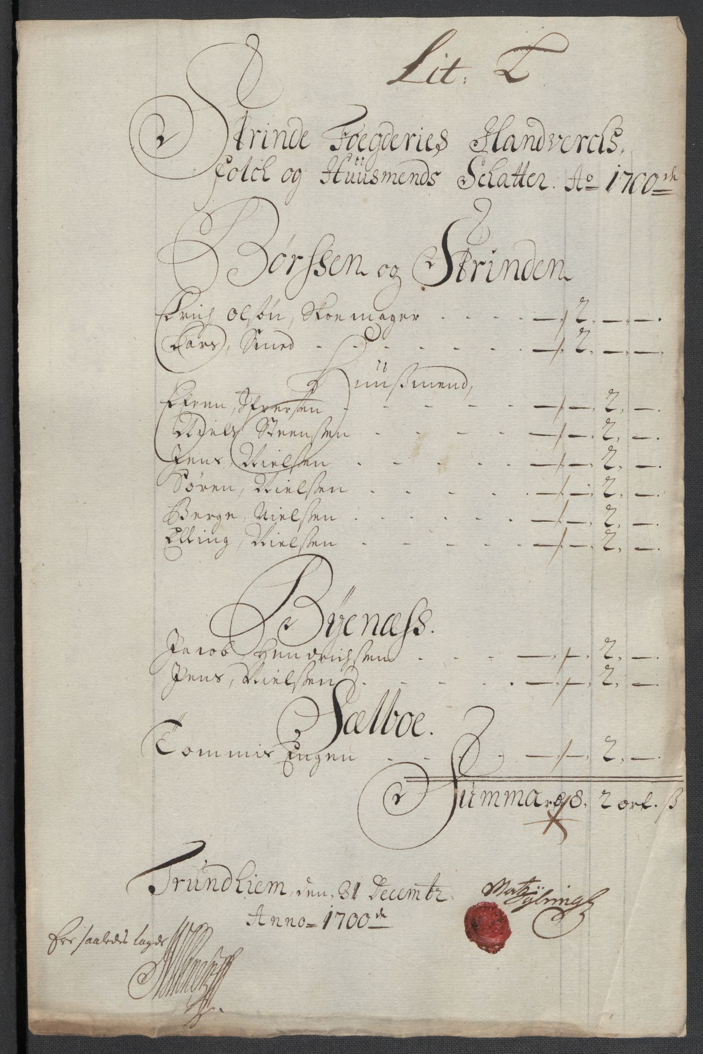 Rentekammeret inntil 1814, Reviderte regnskaper, Fogderegnskap, RA/EA-4092/R61/L4107: Fogderegnskap Strinda og Selbu, 1698-1700, p. 407