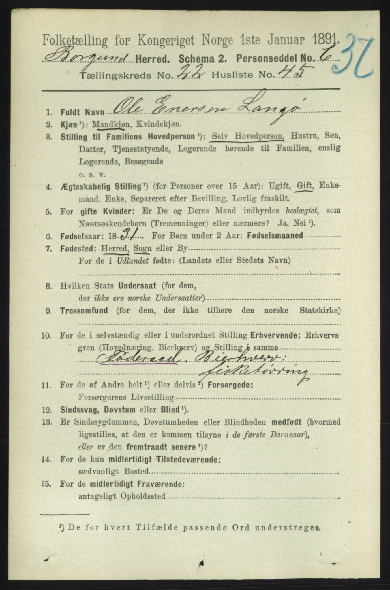 RA, 1891 census for 1531 Borgund, 1891, p. 6936