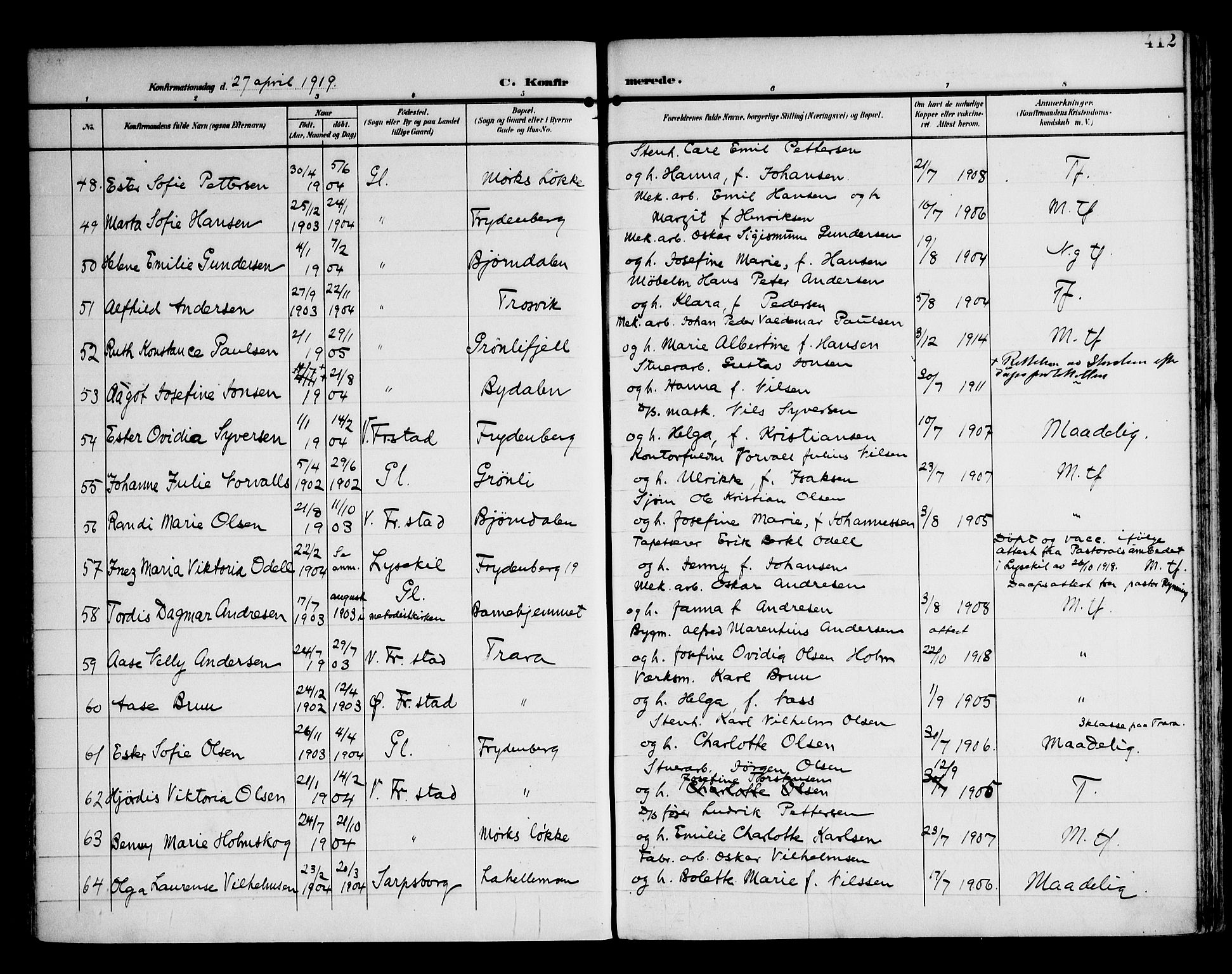 Glemmen prestekontor Kirkebøker, AV/SAO-A-10908/F/Fa/L0014: Parish register (official) no. 14, 1902-1922, p. 412
