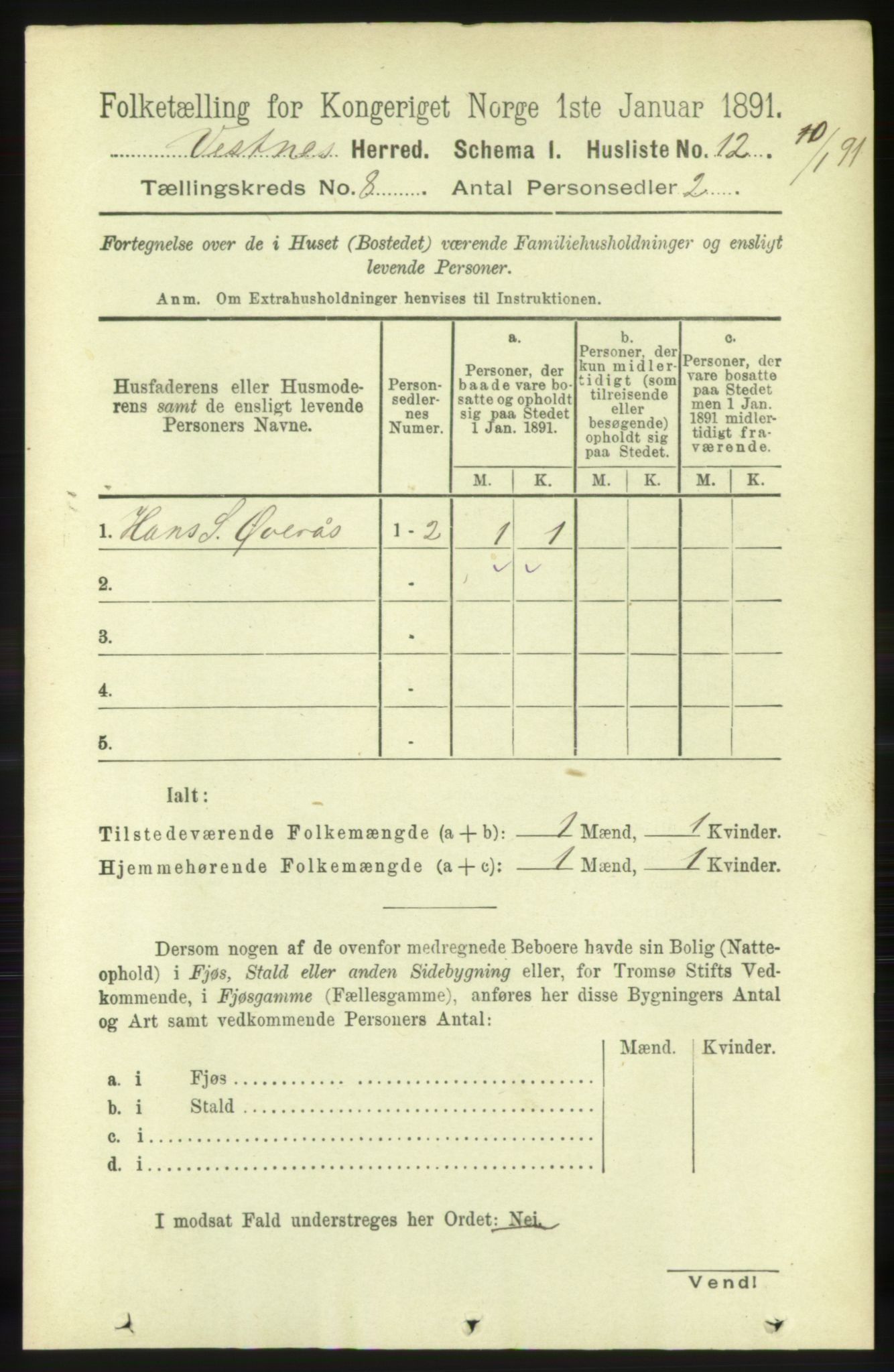 RA, 1891 census for 1535 Vestnes, 1891, p. 3132