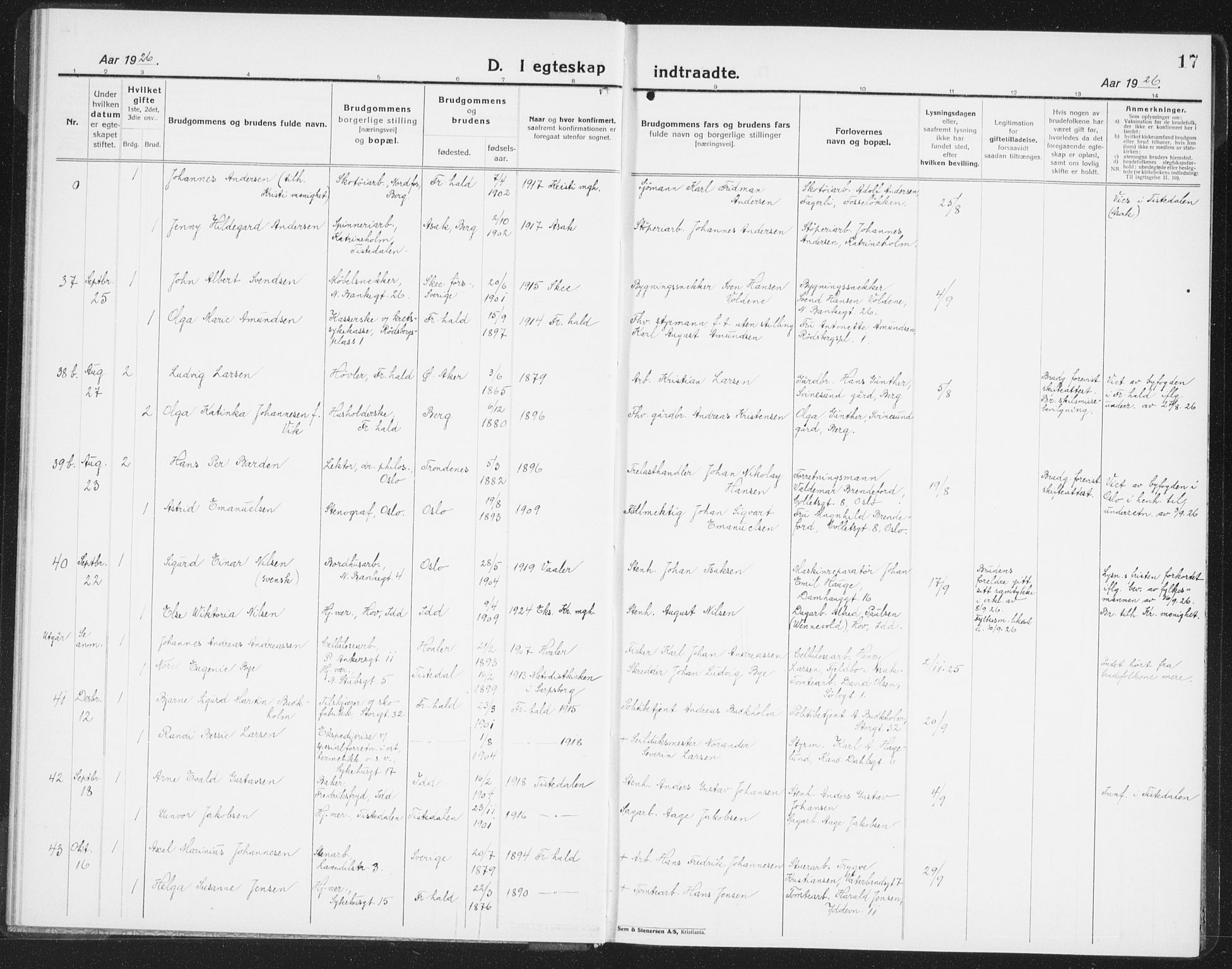 Halden prestekontor Kirkebøker, SAO/A-10909/G/Ga/L0014: Parish register (copy) no. 14, 1925-1943, p. 17