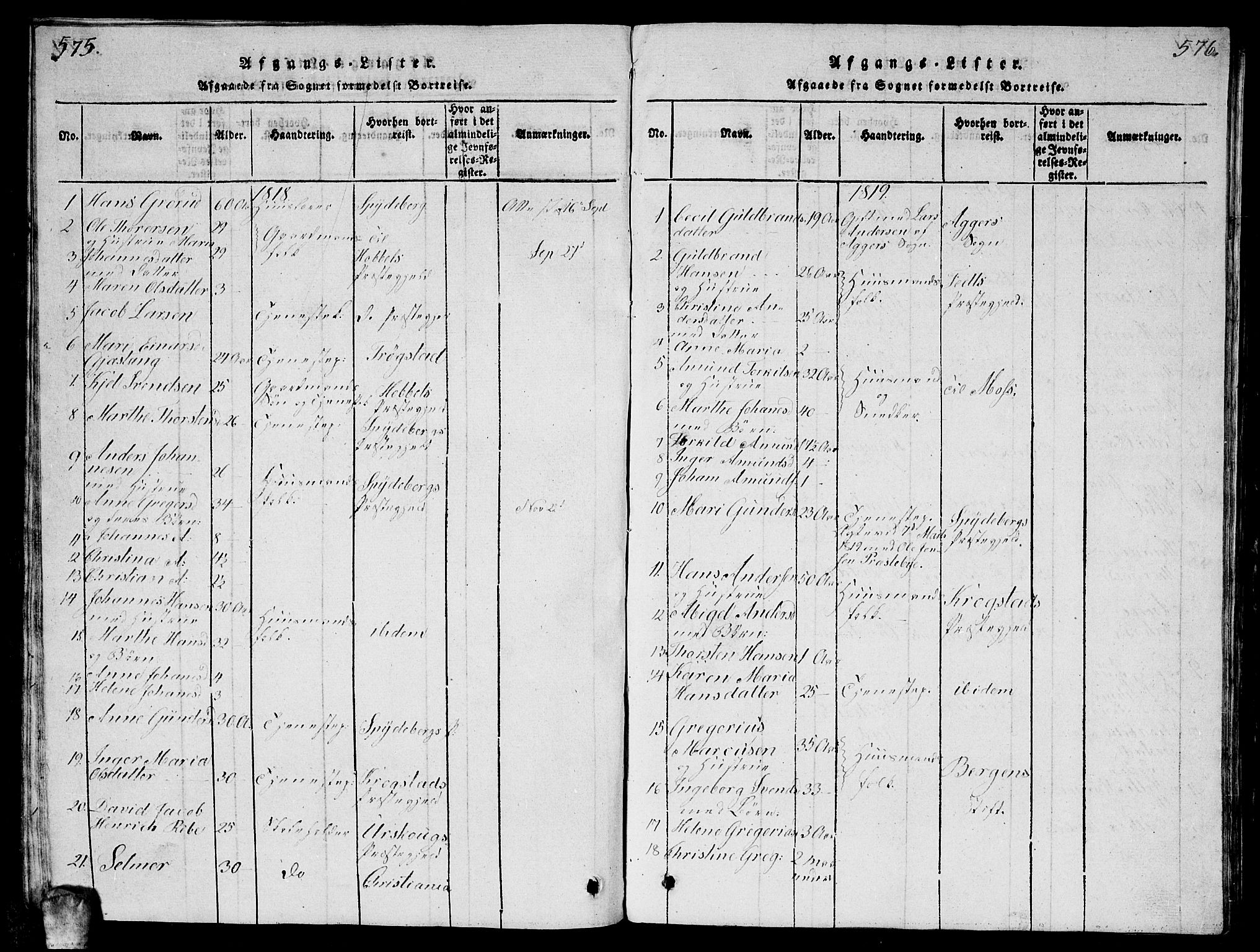 Enebakk prestekontor Kirkebøker, AV/SAO-A-10171c/G/Ga/L0001: Parish register (copy) no. I 1, 1815-1833, p. 575-576