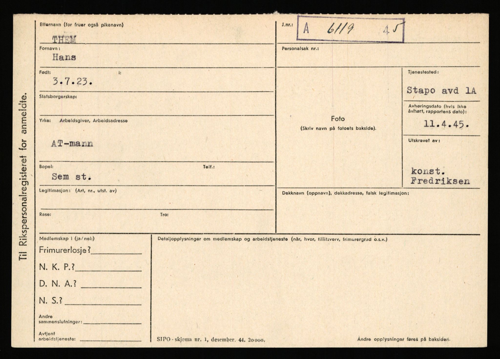 Statspolitiet - Hovedkontoret / Osloavdelingen, AV/RA-S-1329/C/Ca/L0015: Svea - Tøsse, 1943-1945, p. 2343