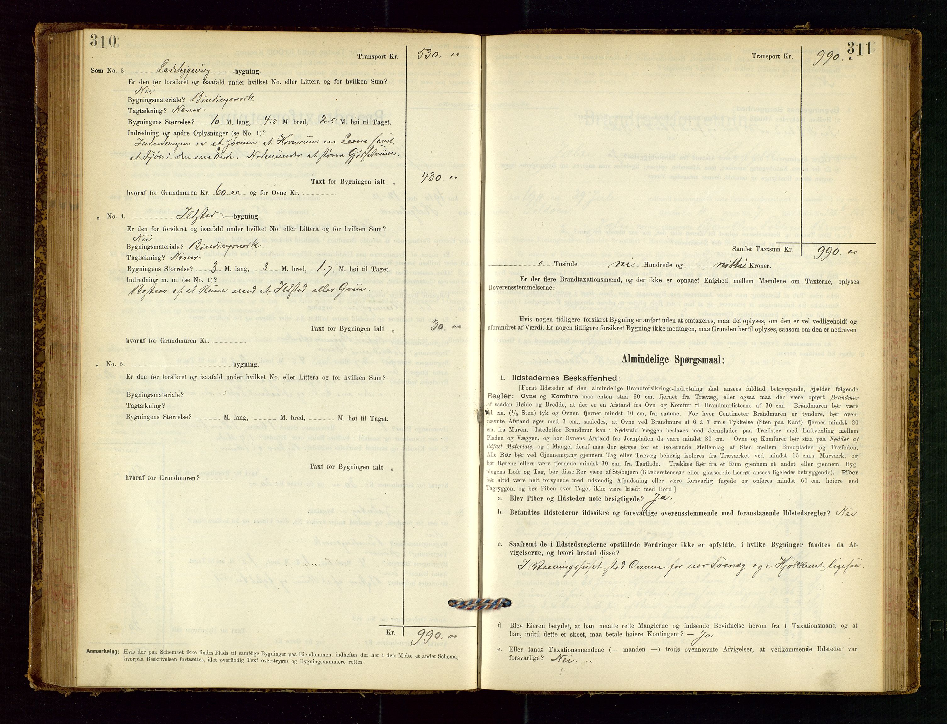 Jelsa lensmannskontor, SAST/A-100360/Gob/L0001: "Brandtaxationsprotocol", 1895-1918, p. 310-311
