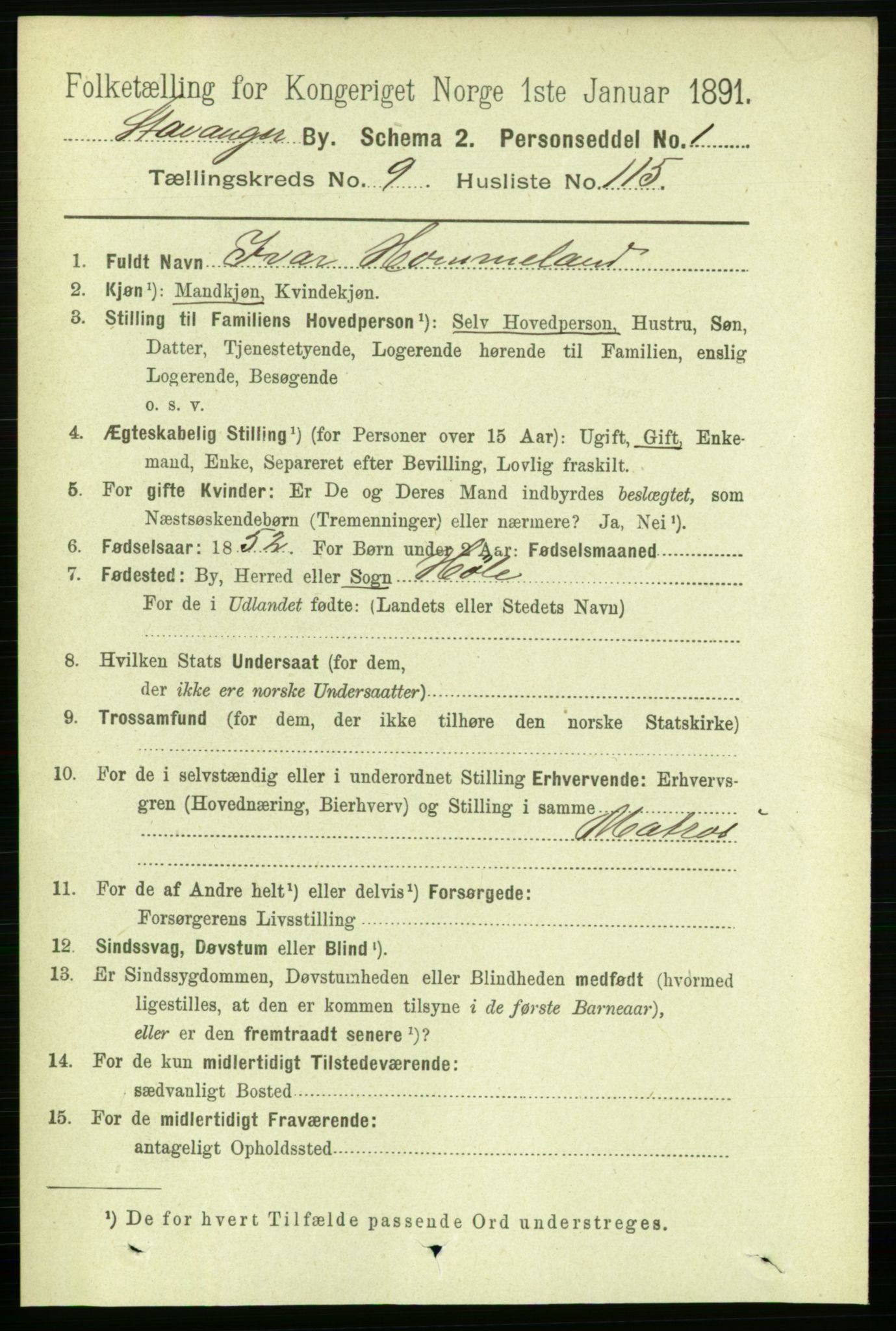 RA, 1891 census for 1103 Stavanger, 1891, p. 13700