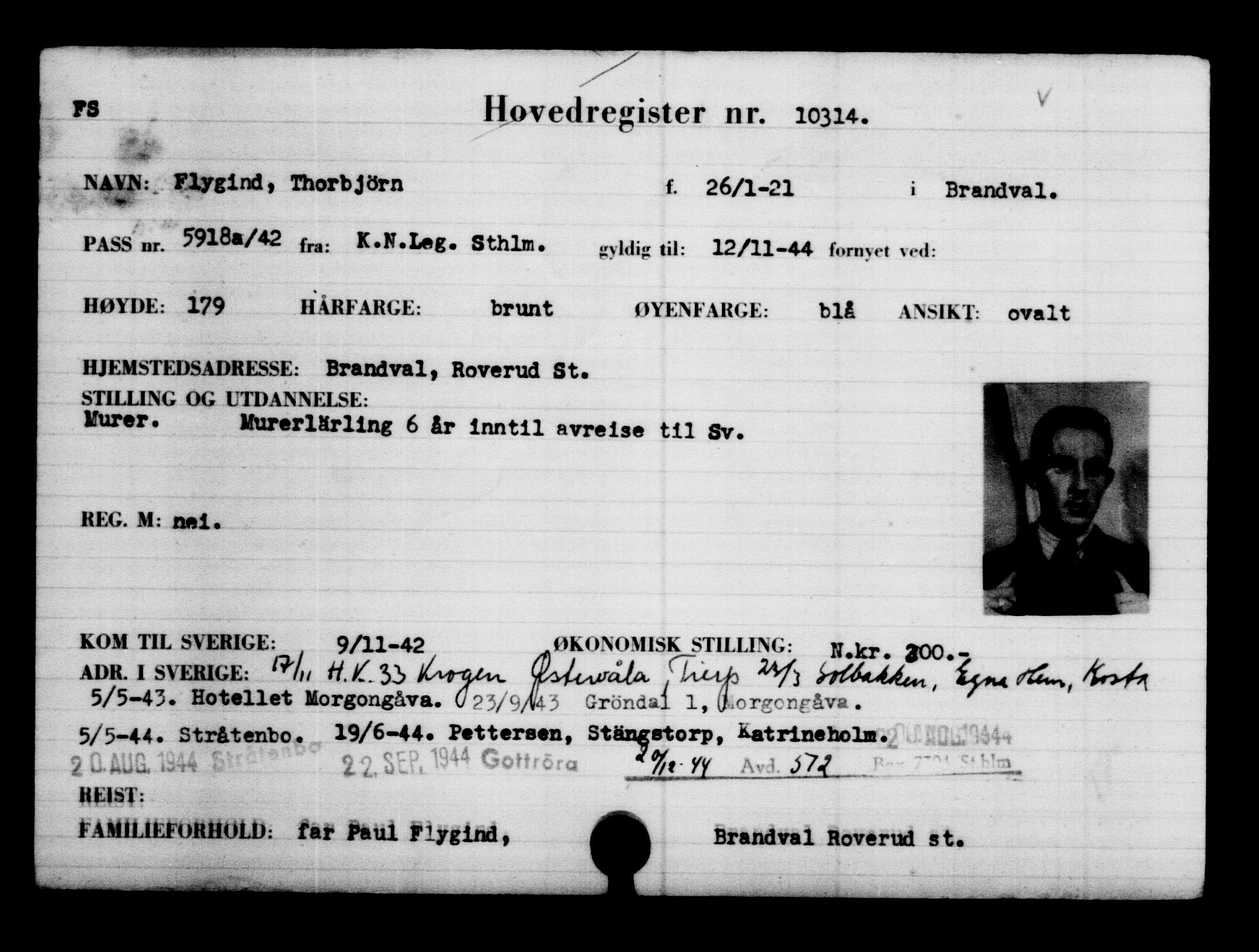 Utenriksstasjonene, Legasjonen i Stockholm, Flyktningkontoret, AV/RA-S-6753/V/Va/L0006: Kjesäterkartoteket, flyktninger med registreringsnr. 9400-12711, 1940-1945, p. 1048