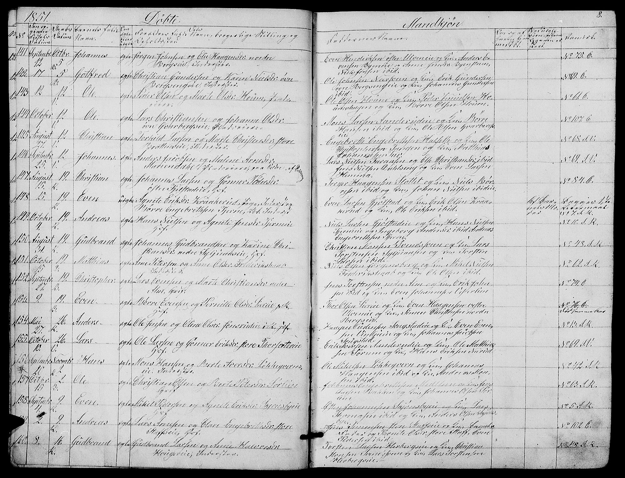 Ringsaker prestekontor, AV/SAH-PREST-014/L/La/L0006: Parish register (copy) no. 6, 1851-1860, p. 8