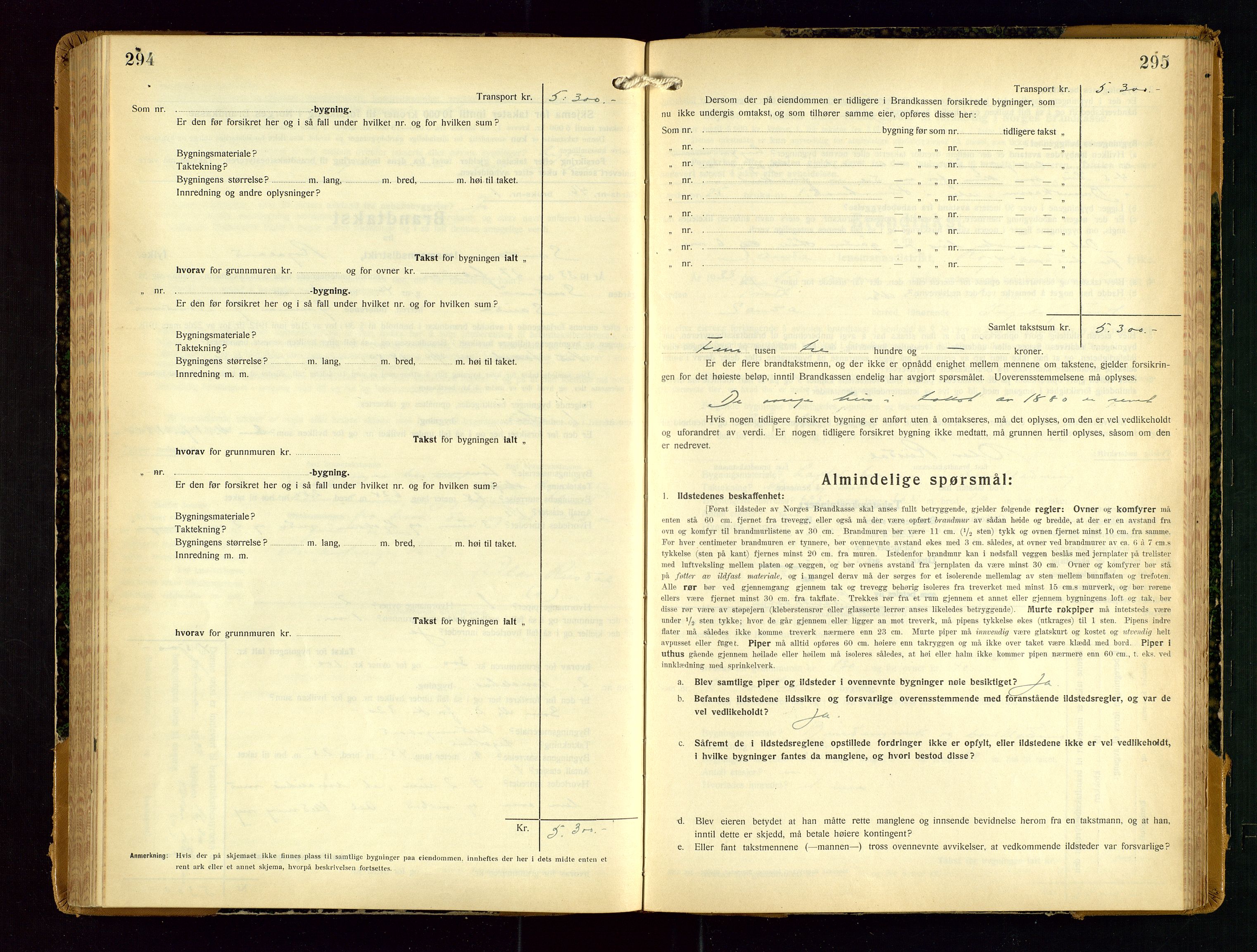 Sauda lensmannskontor, SAST/A-100177/Gob/L0003: Branntakstprotokoll - skjematakst, 1928-1936, p. 294-295