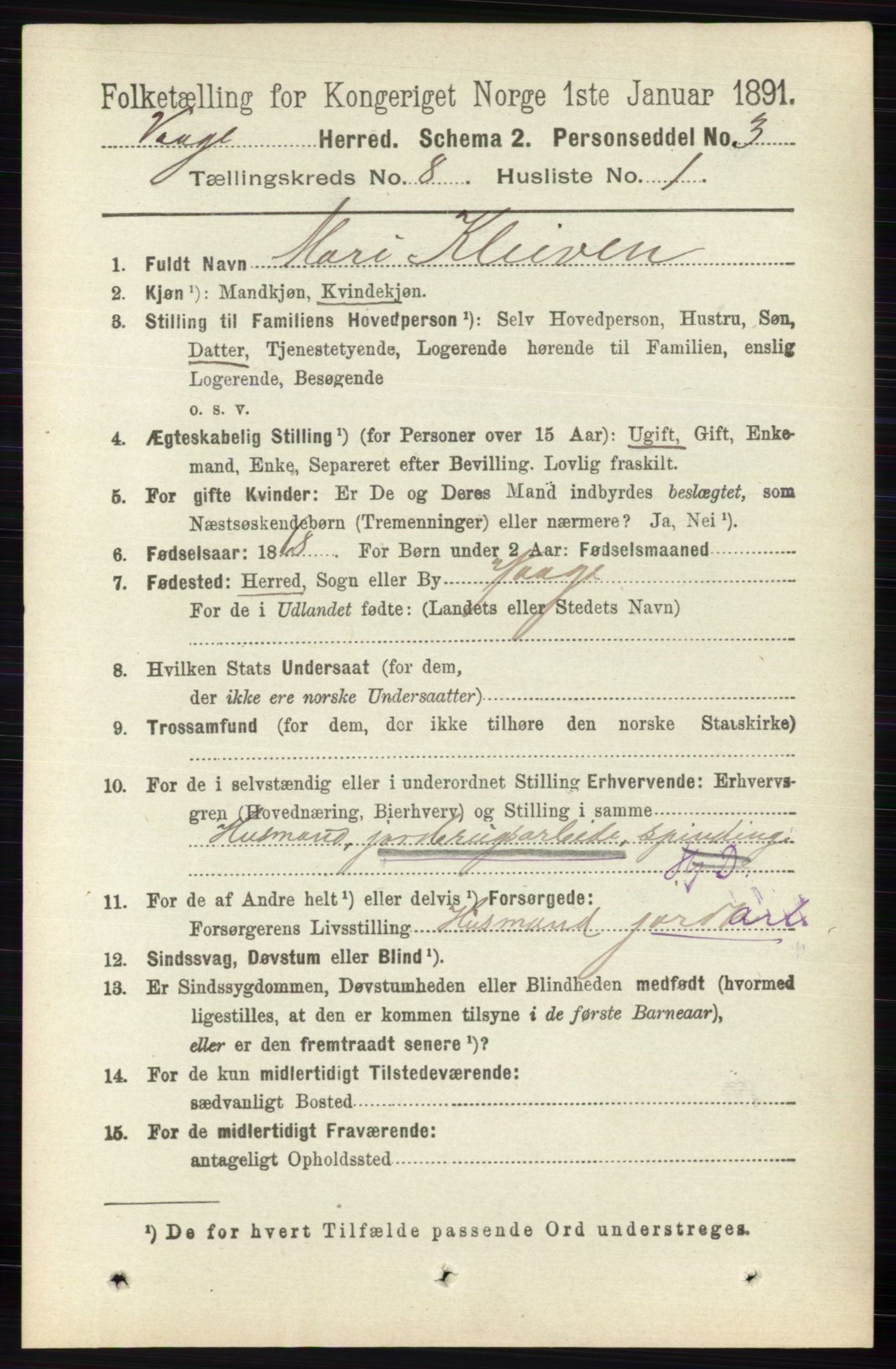 RA, 1891 census for 0515 Vågå, 1891, p. 4884