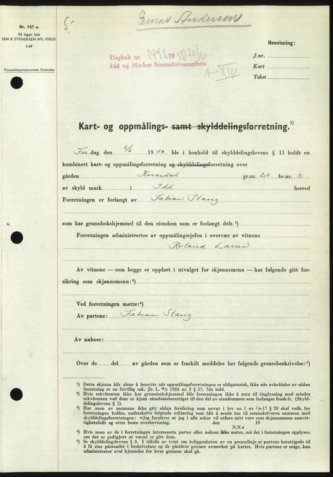 Idd og Marker sorenskriveri, AV/SAO-A-10283/G/Gb/Gbb/L0014: Mortgage book no. A14, 1950-1950, Diary no: : 1472/1950