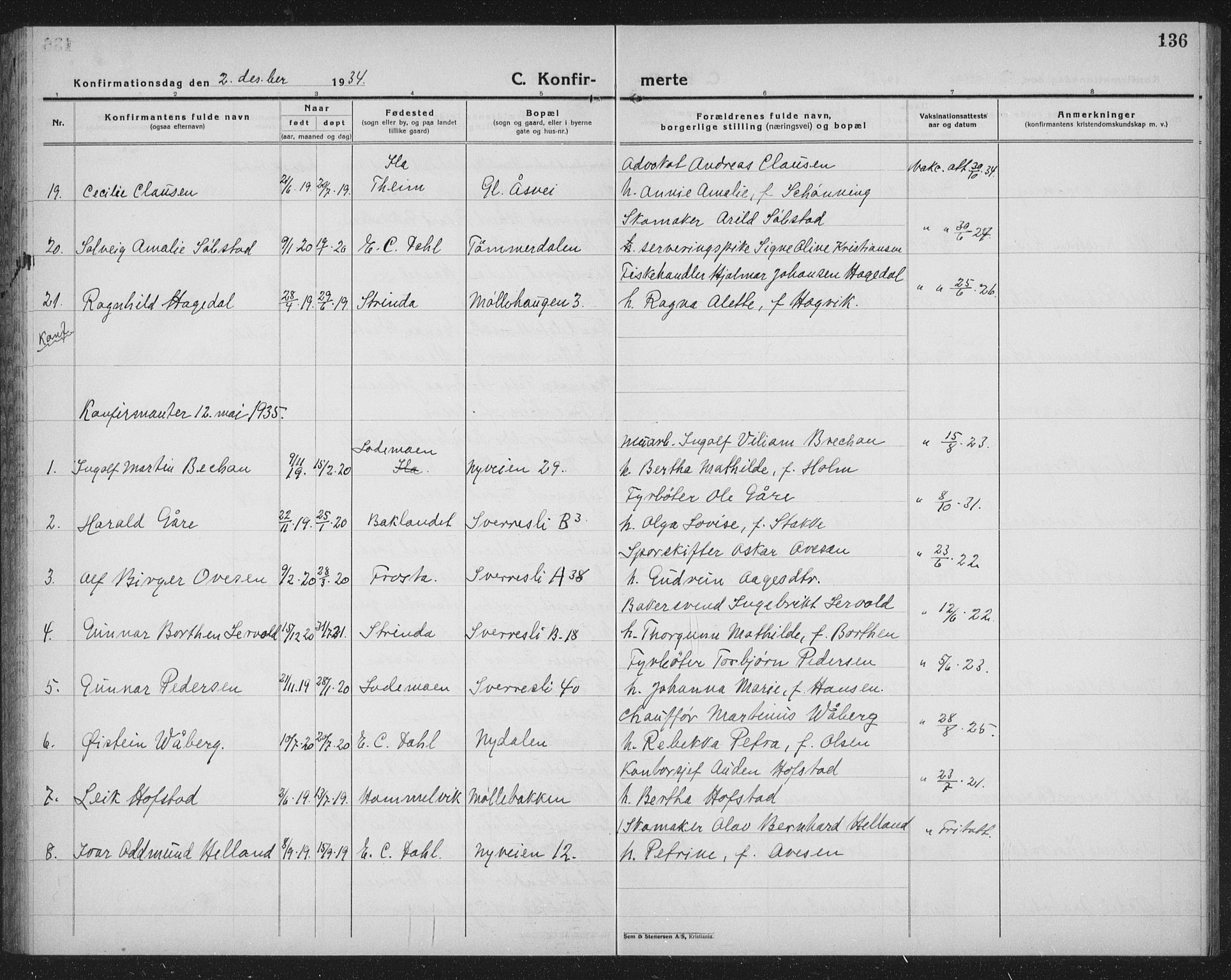 Ministerialprotokoller, klokkerbøker og fødselsregistre - Sør-Trøndelag, SAT/A-1456/603/L0175: Parish register (copy) no. 603C03, 1923-1941, p. 136