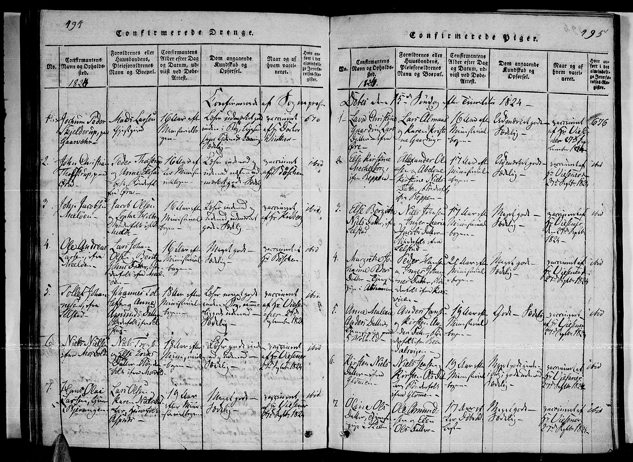Ministerialprotokoller, klokkerbøker og fødselsregistre - Nordland, SAT/A-1459/841/L0593: Parish register (official) no. 841A04 /2, 1820-1825, p. 494-495