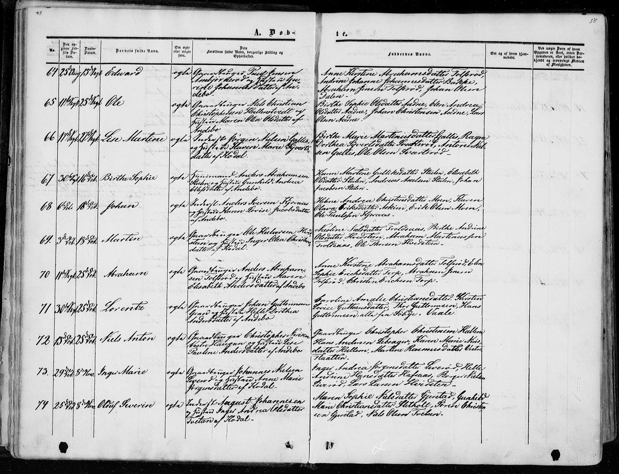 Andebu kirkebøker, AV/SAKO-A-336/F/Fa/L0005: Parish register (official) no. 5, 1857-1870, p. 49-50