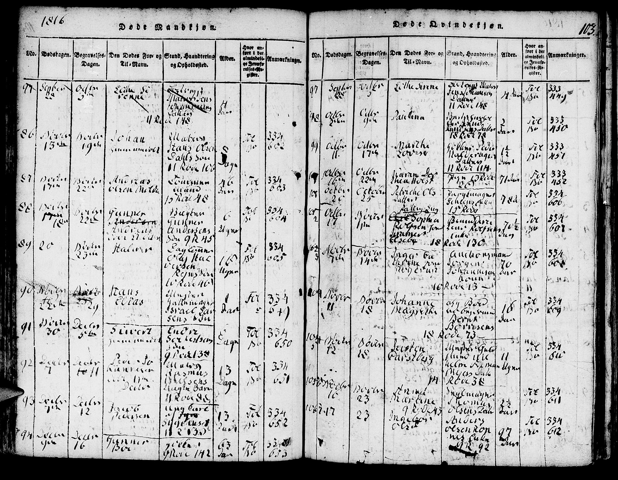 Domkirken sokneprestembete, AV/SAB-A-74801/H/Hab/L0001: Parish register (copy) no. A 1, 1816-1821, p. 103