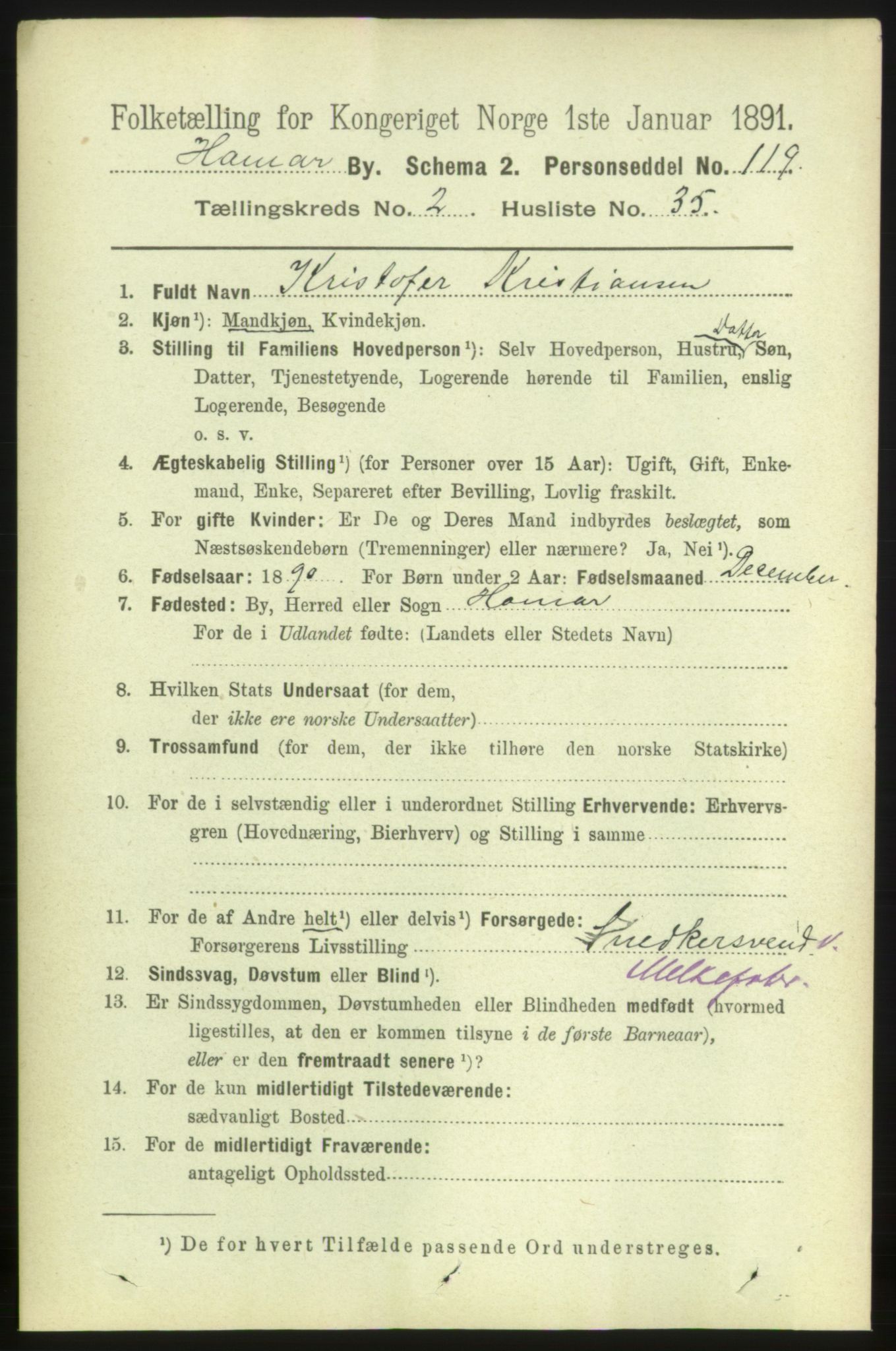 RA, 1891 census for 0401 Hamar, 1891, p. 1584