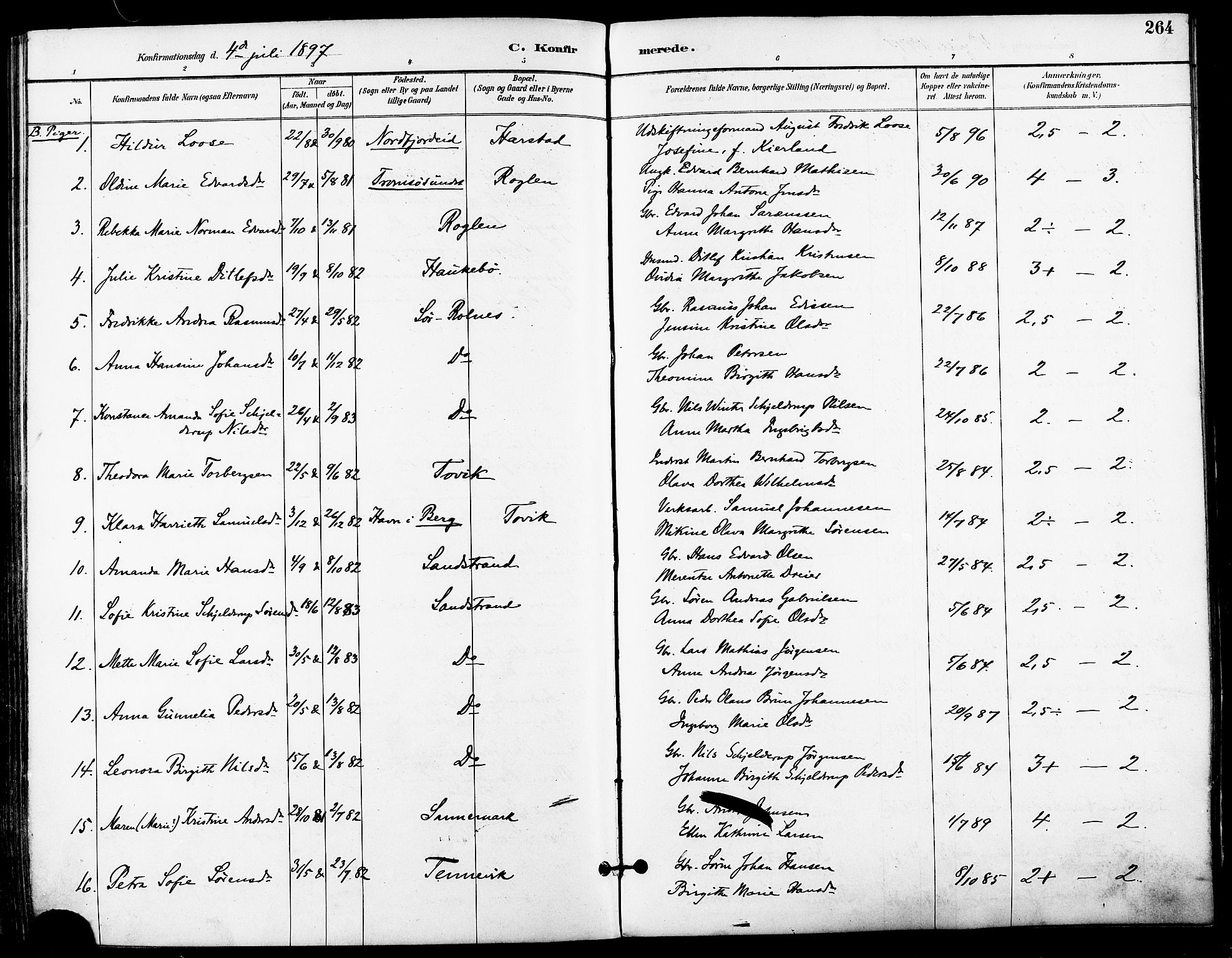 Trondenes sokneprestkontor, SATØ/S-1319/H/Ha/L0016kirke: Parish register (official) no. 16, 1890-1898, p. 264
