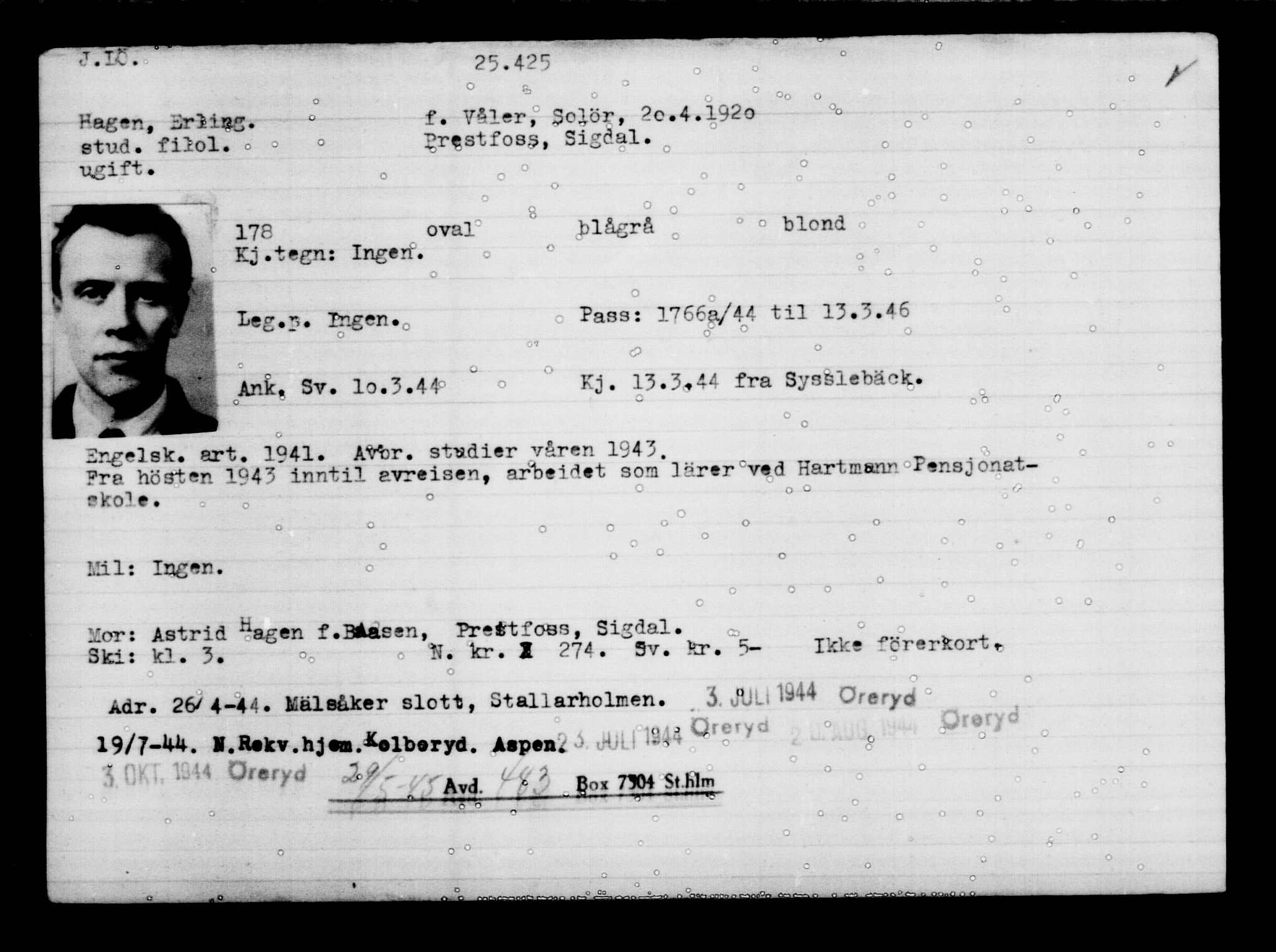 Den Kgl. Norske Legasjons Flyktningskontor, AV/RA-S-6753/V/Va/L0011: Kjesäterkartoteket.  Flyktningenr. 25300-28349, 1940-1945, p. 131