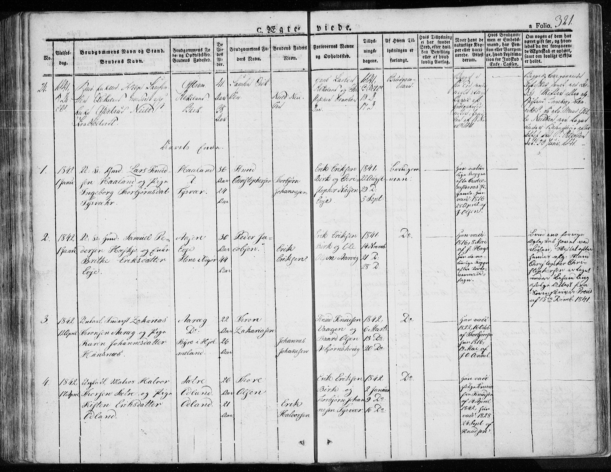 Tysvær sokneprestkontor, SAST/A -101864/H/Ha/Haa/L0001: Parish register (official) no. A 1.1, 1831-1856, p. 321