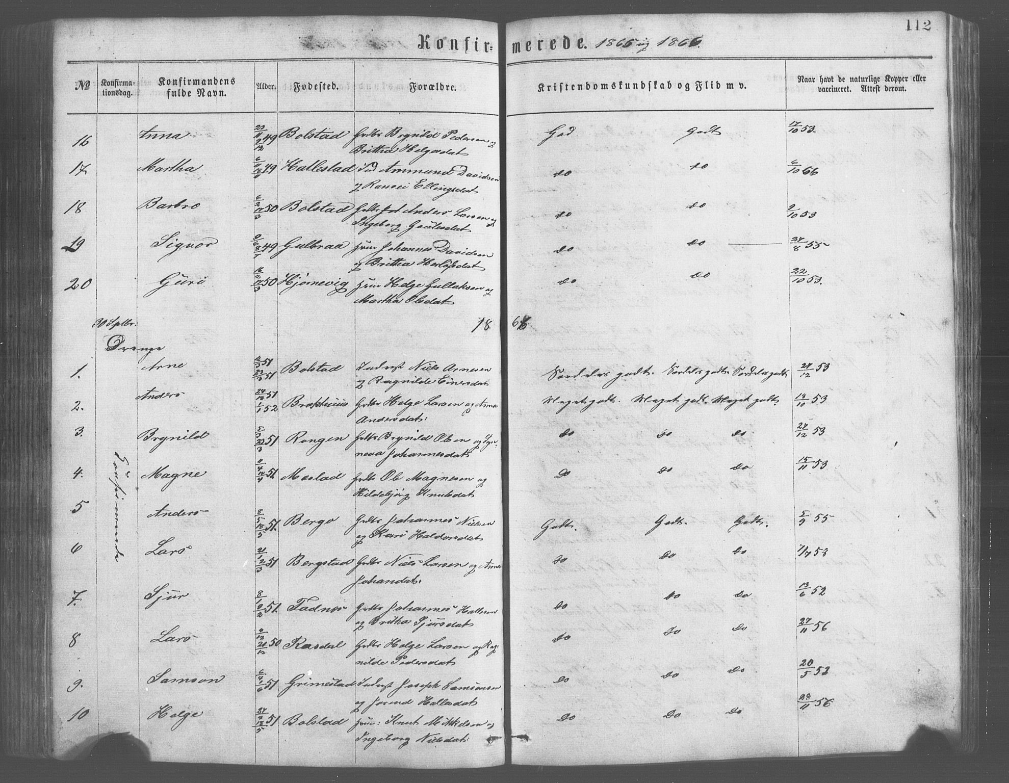 Evanger sokneprestembete, SAB/A-99924: Parish register (copy) no. A 2, 1863-1879, p. 112