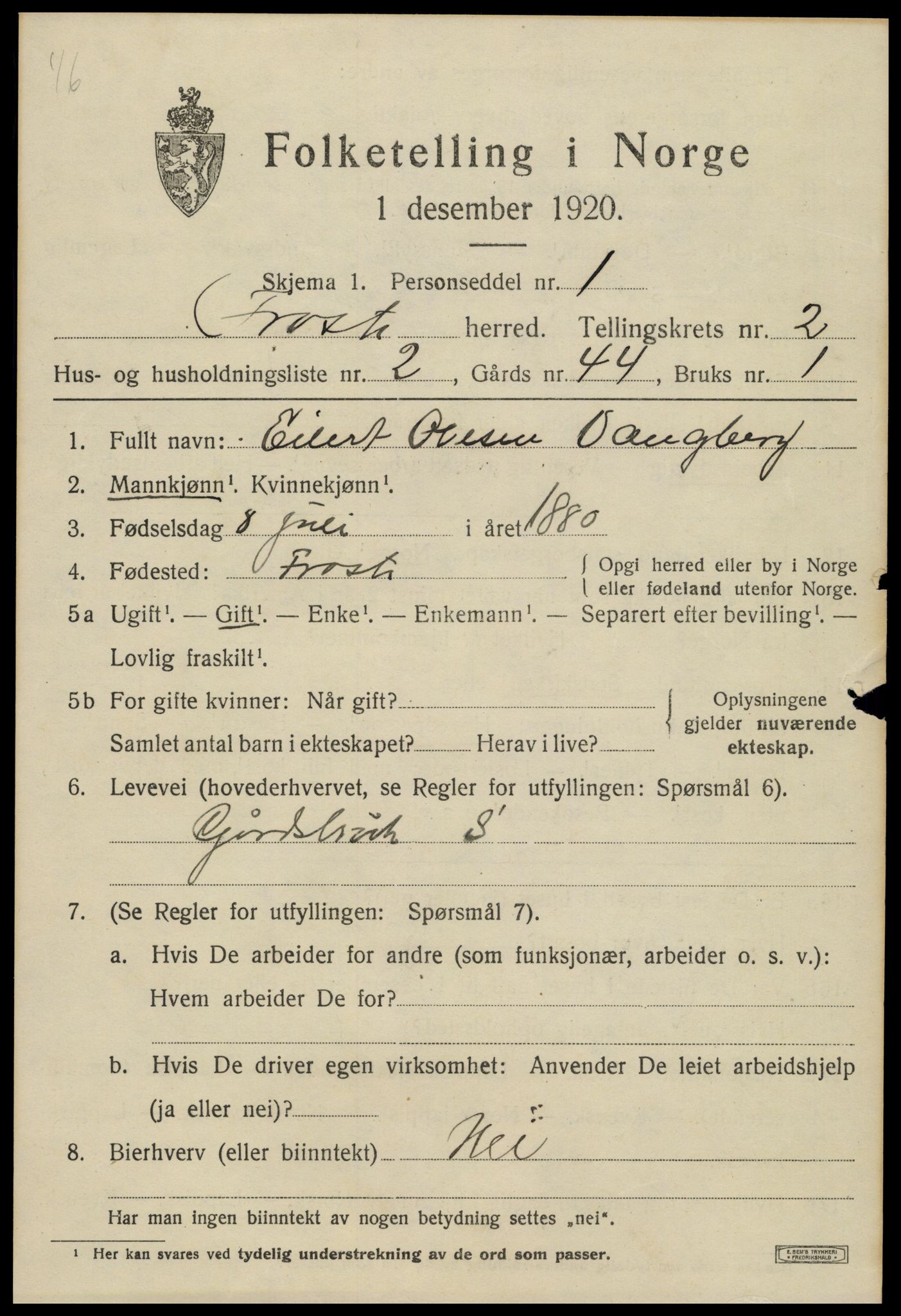 SAT, 1920 census for Frosta, 1920, p. 2334