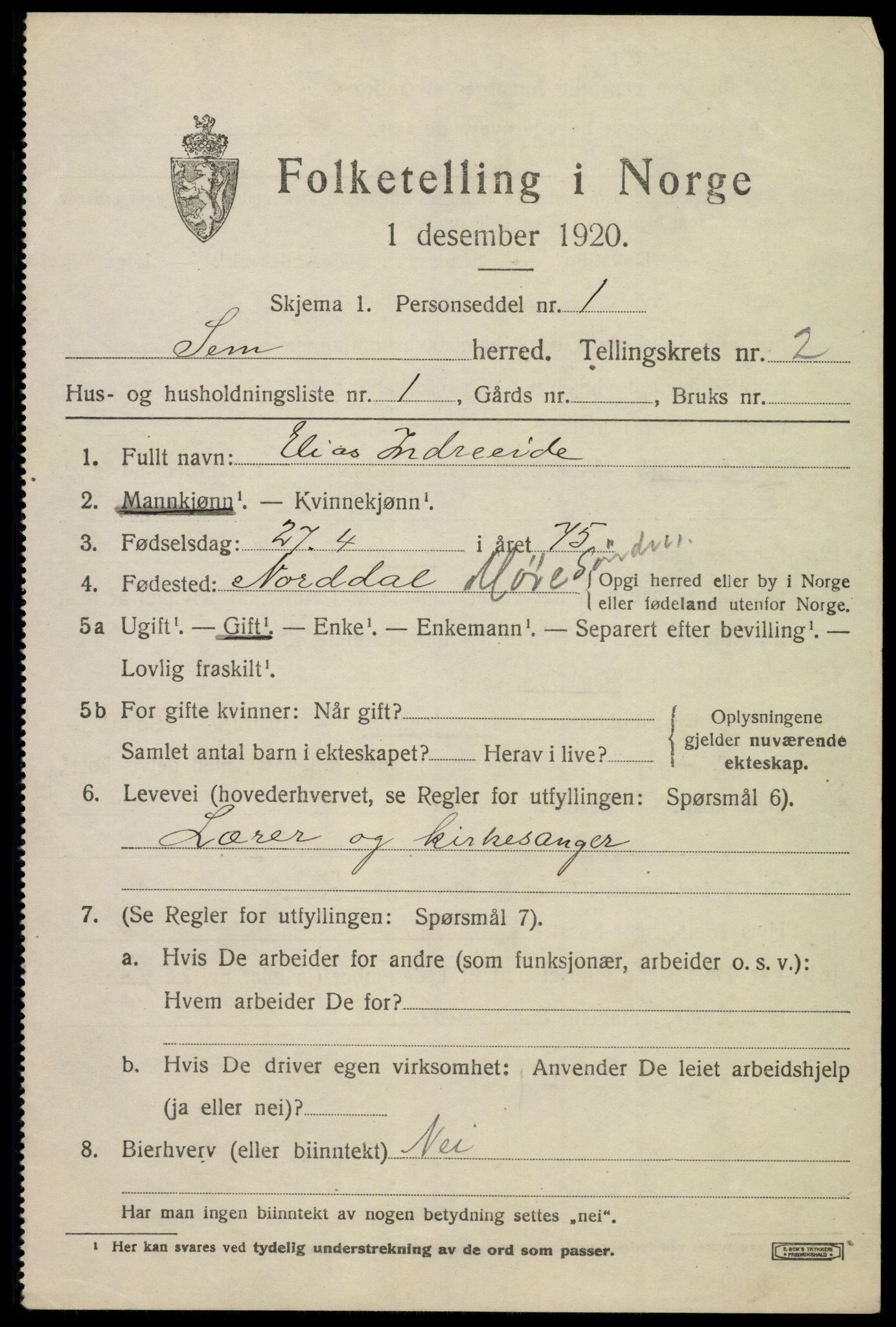 SAKO, 1920 census for Sem, 1920, p. 5261