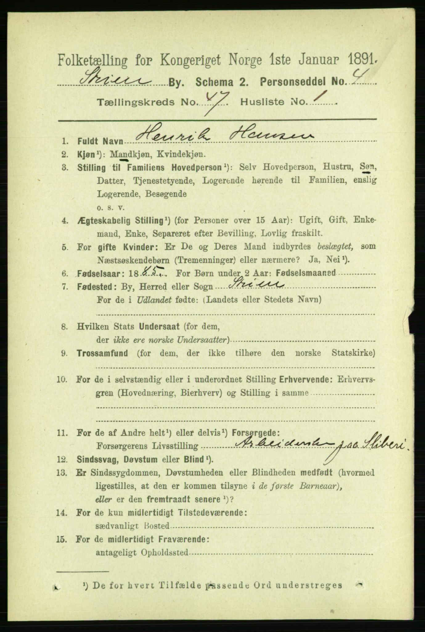 RA, 1891 census for 0806 Skien, 1891, p. 9209