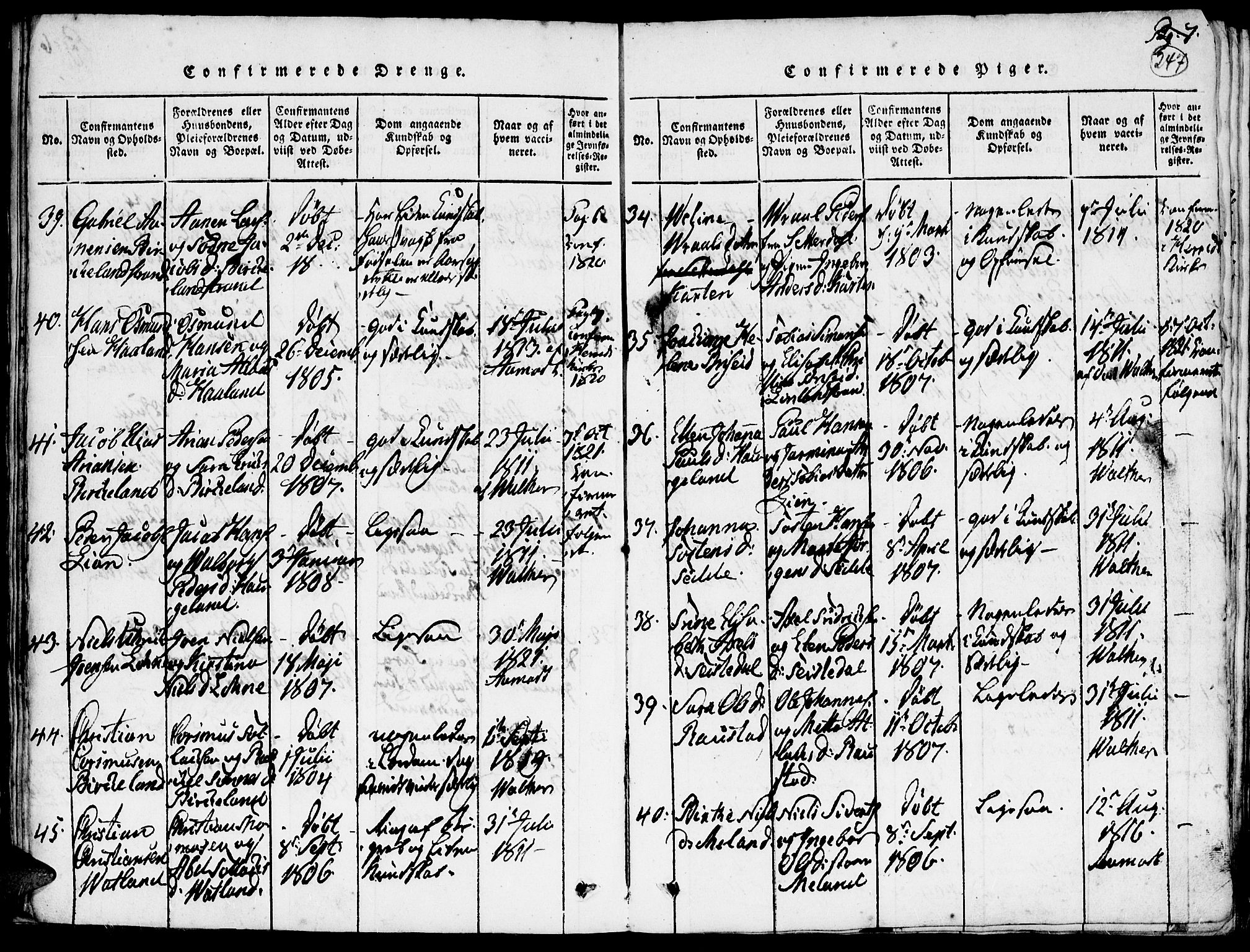 Kvinesdal sokneprestkontor, SAK/1111-0026/F/Fa/Faa/L0001: Parish register (official) no. A 1, 1815-1849, p. 247