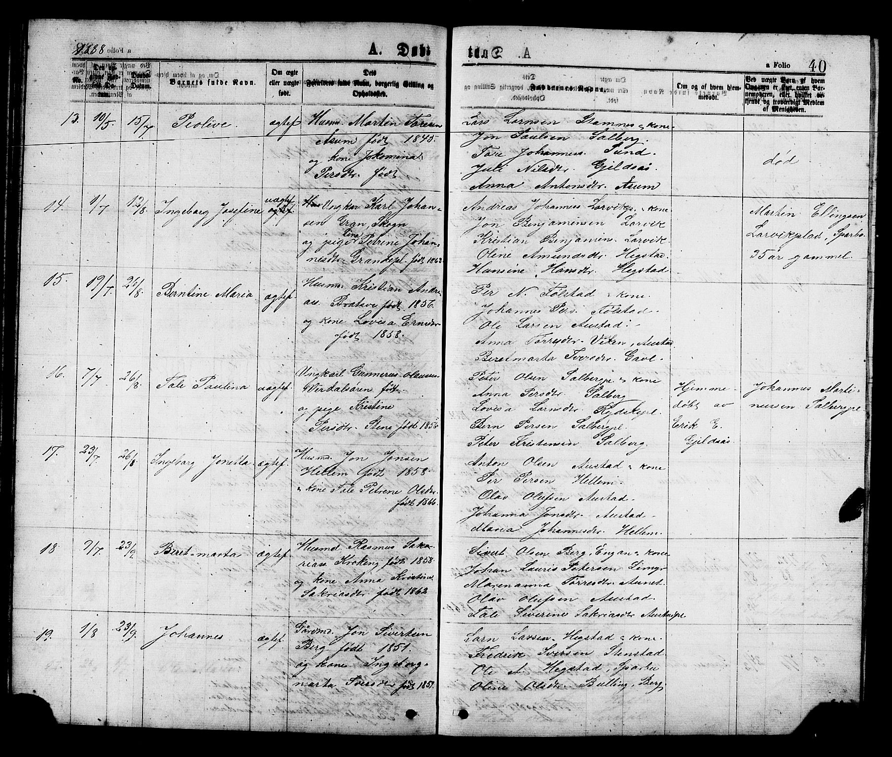 Ministerialprotokoller, klokkerbøker og fødselsregistre - Nord-Trøndelag, SAT/A-1458/731/L0311: Parish register (copy) no. 731C02, 1875-1911, p. 40