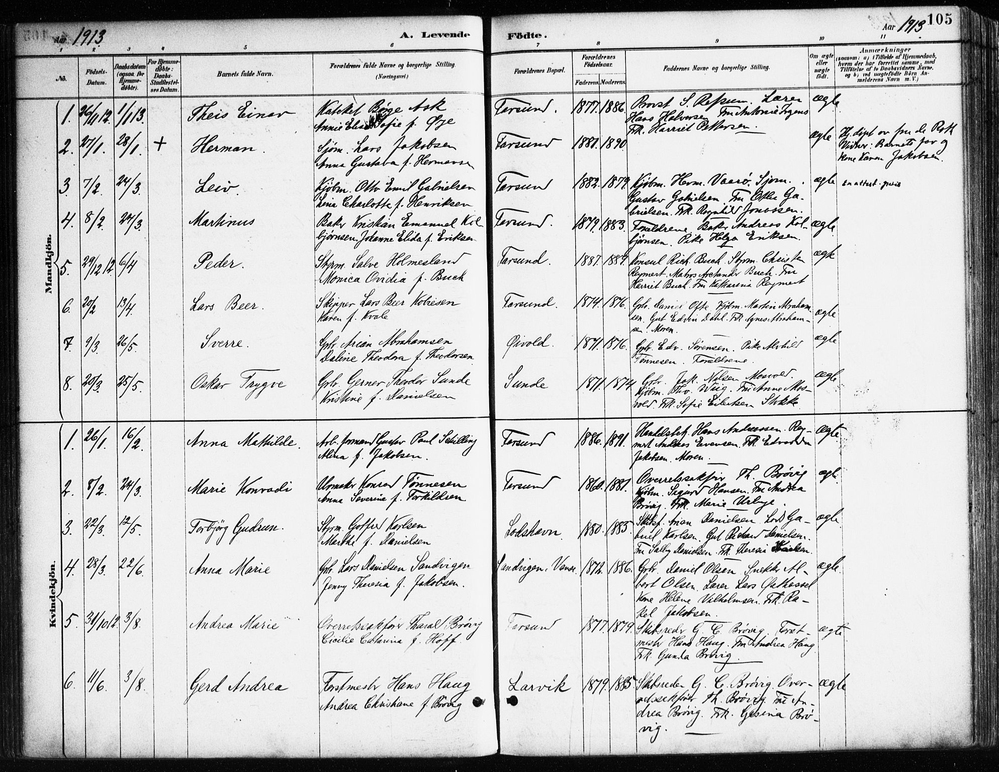 Farsund sokneprestkontor, SAK/1111-0009/F/Fa/L0006: Parish register (official) no. A 6, 1887-1920, p. 105