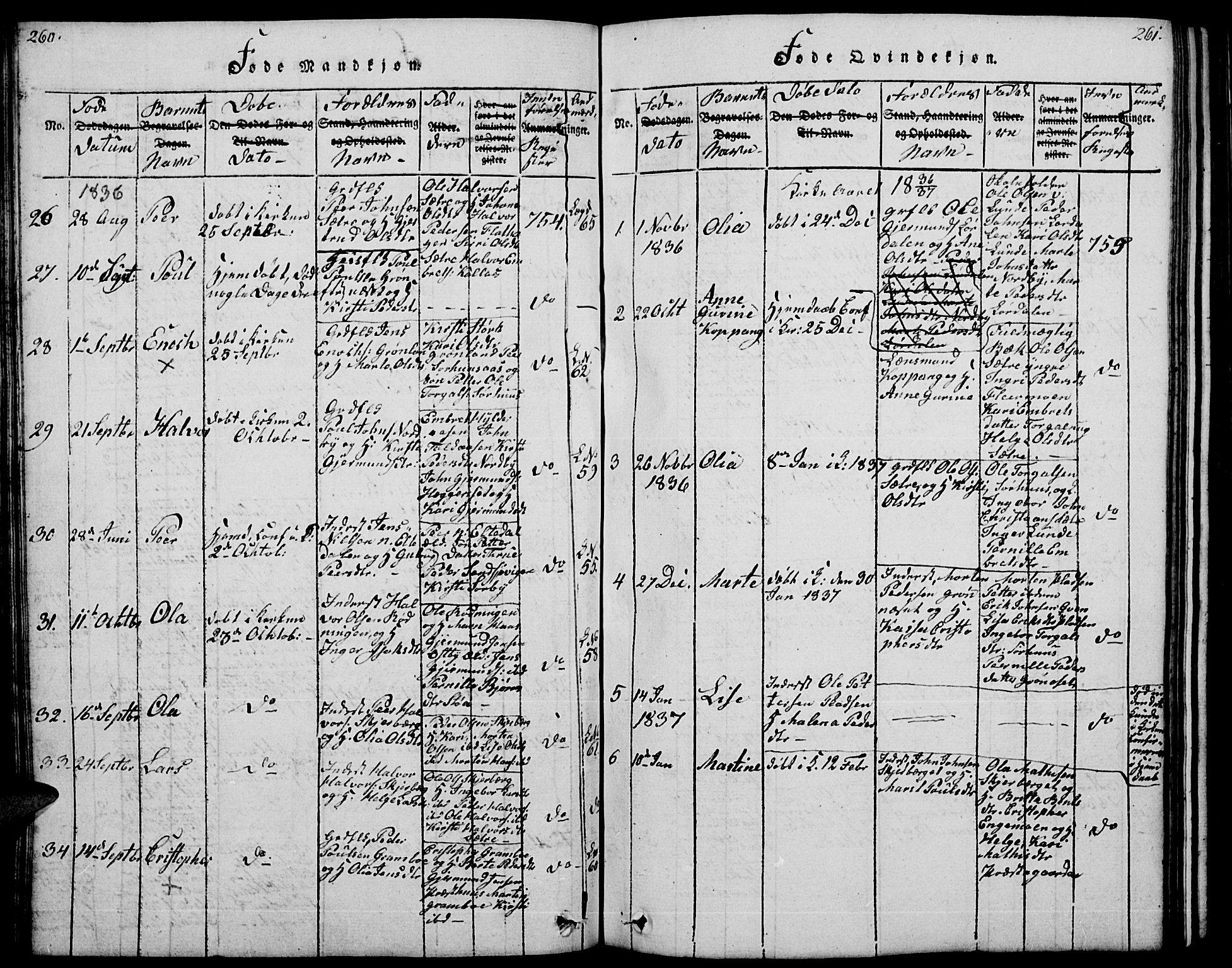 Trysil prestekontor, SAH/PREST-046/H/Ha/Hab/L0004: Parish register (copy) no. 4, 1814-1841, p. 260-261