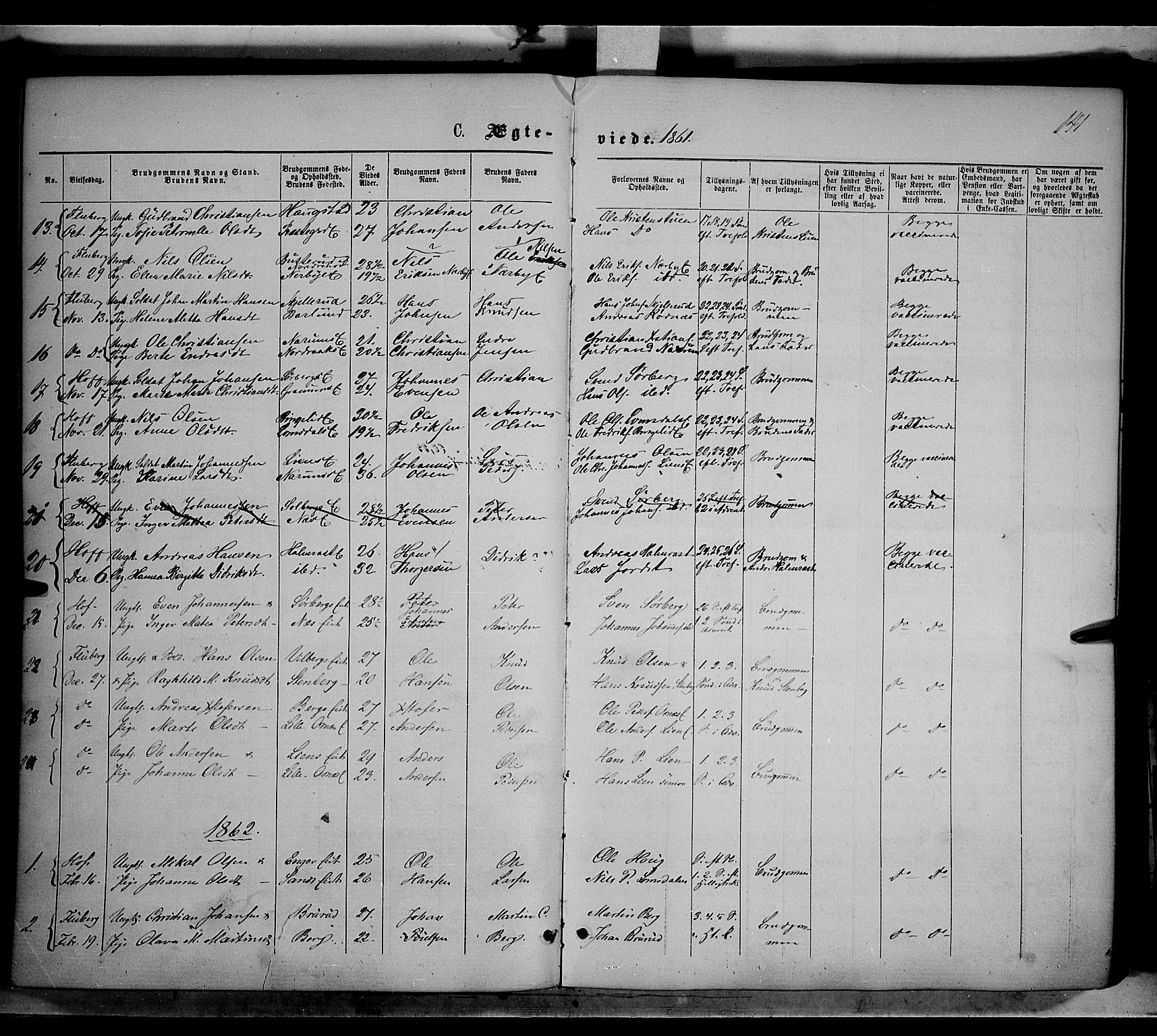 Søndre Land prestekontor, SAH/PREST-122/K/L0001: Parish register (official) no. 1, 1860-1877, p. 141