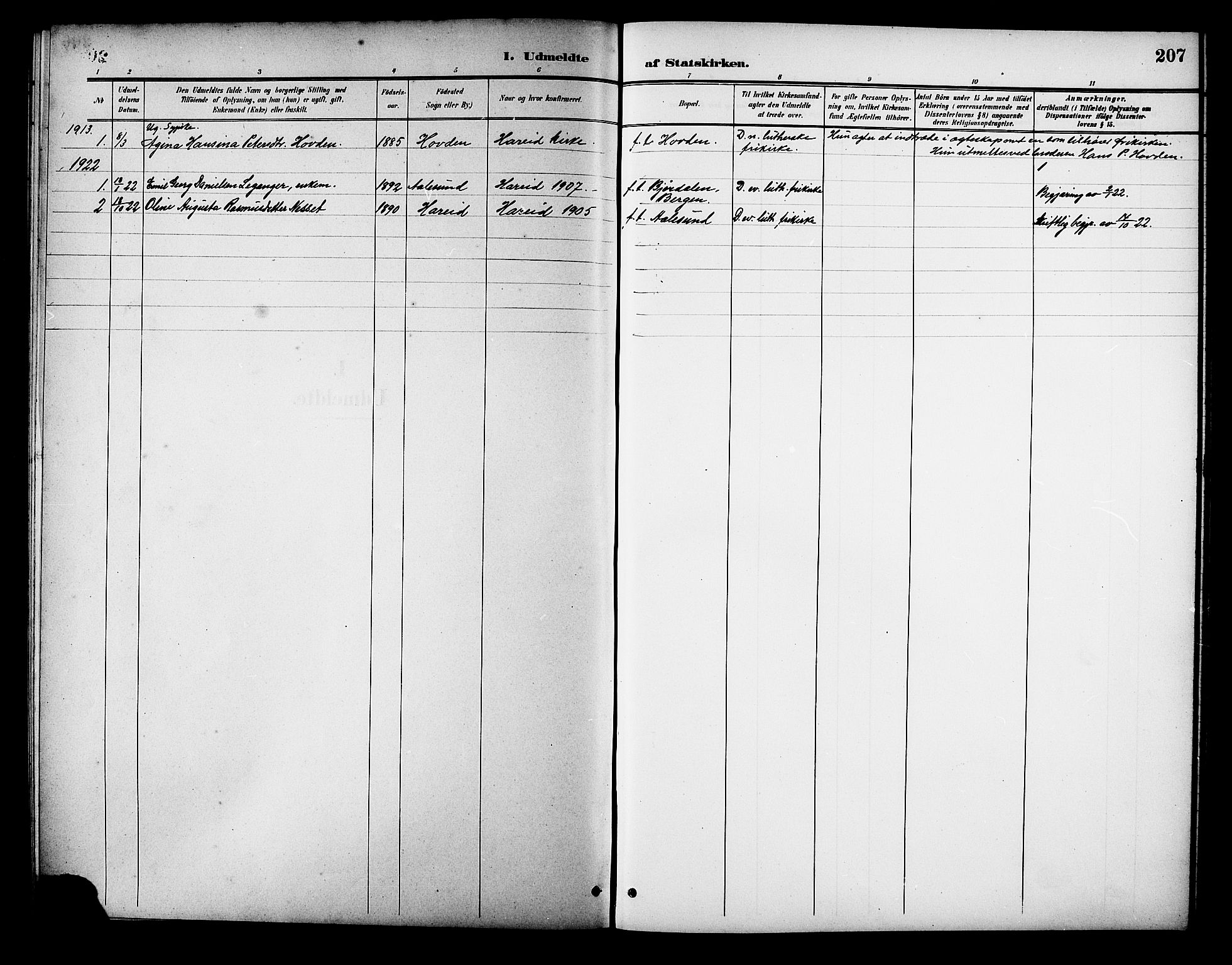 Ministerialprotokoller, klokkerbøker og fødselsregistre - Møre og Romsdal, SAT/A-1454/510/L0126: Parish register (copy) no. 510C03, 1900-1922, p. 207