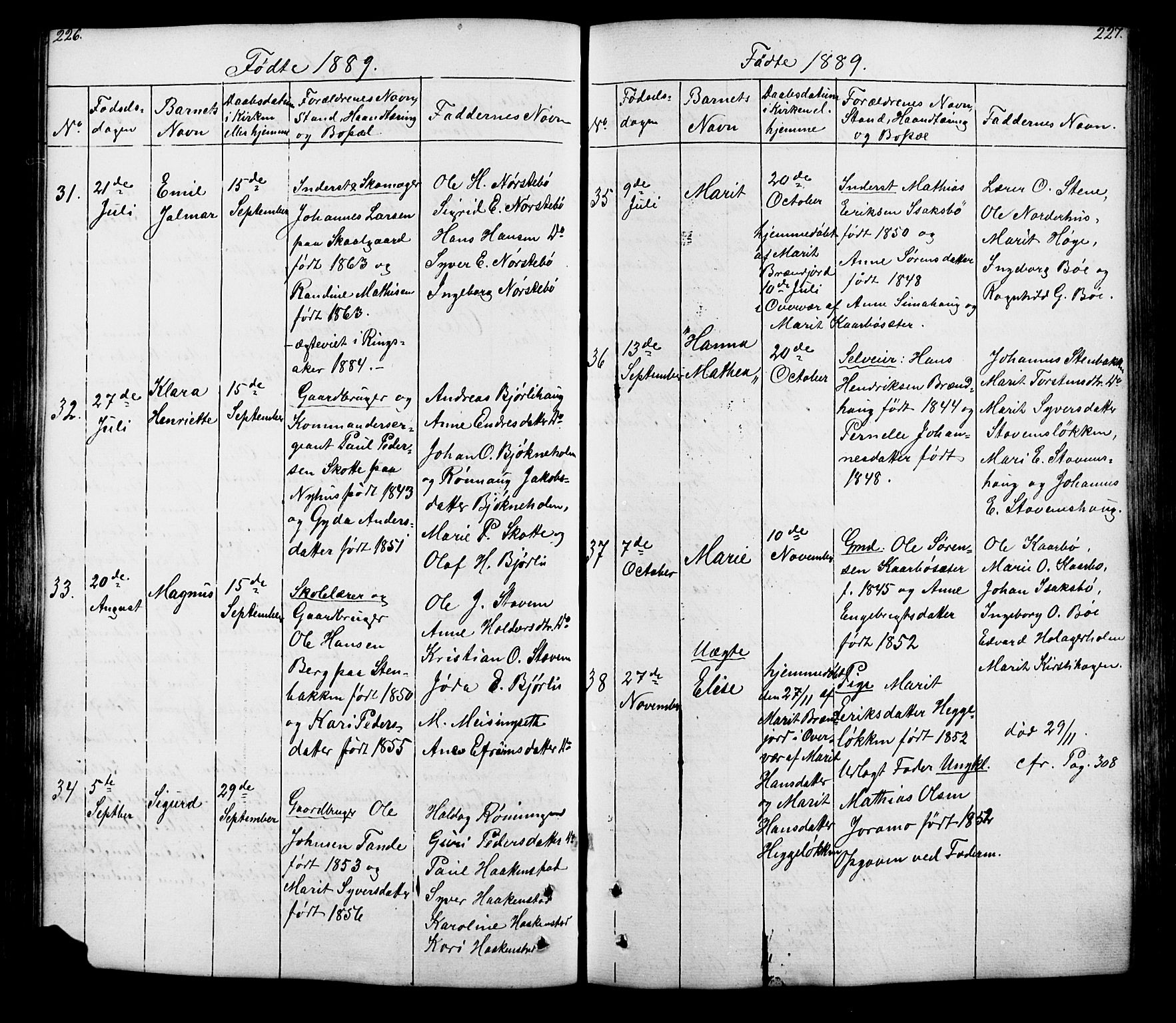 Lesja prestekontor, SAH/PREST-068/H/Ha/Hab/L0005: Parish register (copy) no. 5, 1850-1894, p. 226-227