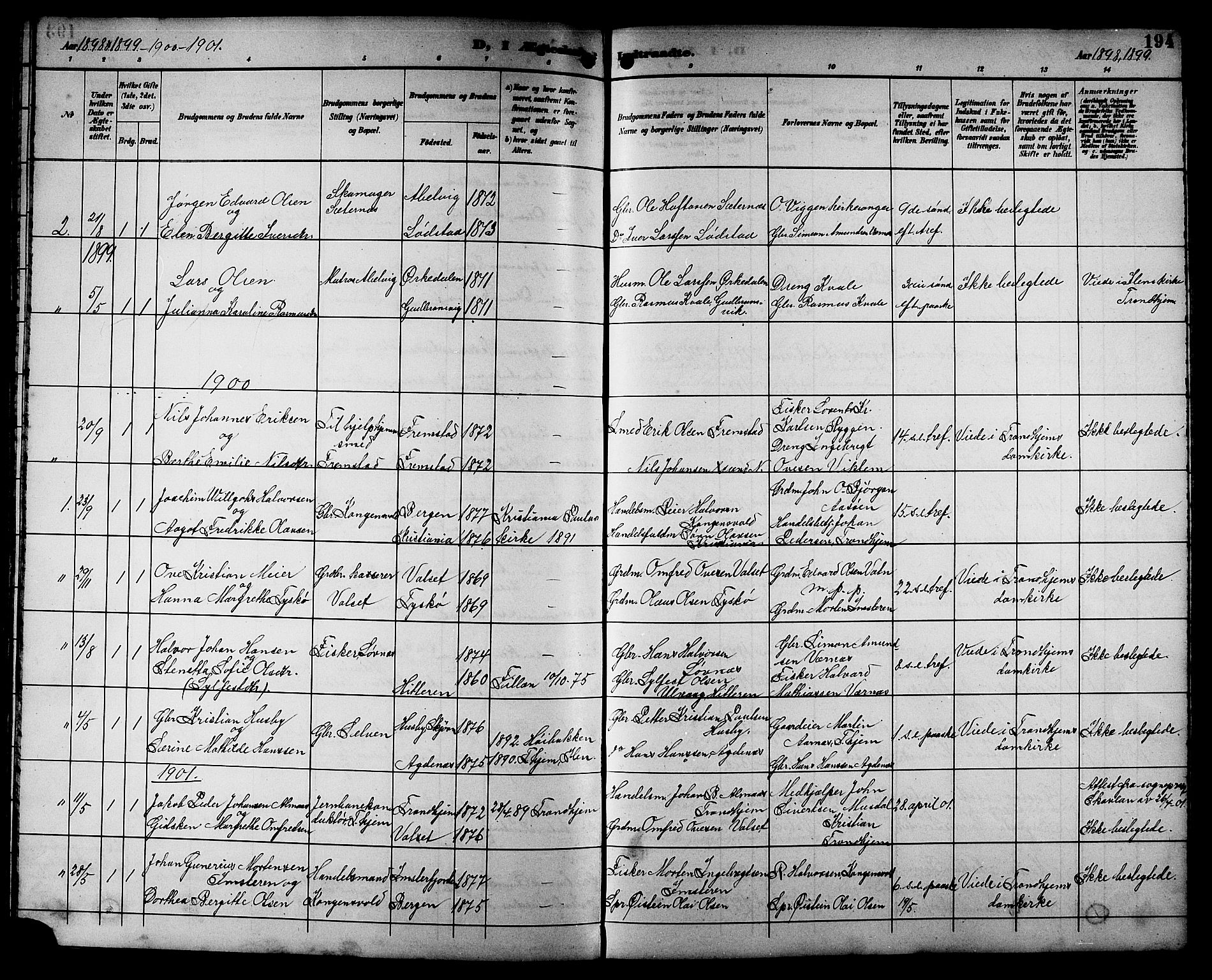 Ministerialprotokoller, klokkerbøker og fødselsregistre - Sør-Trøndelag, SAT/A-1456/662/L0757: Parish register (copy) no. 662C02, 1892-1918, p. 194