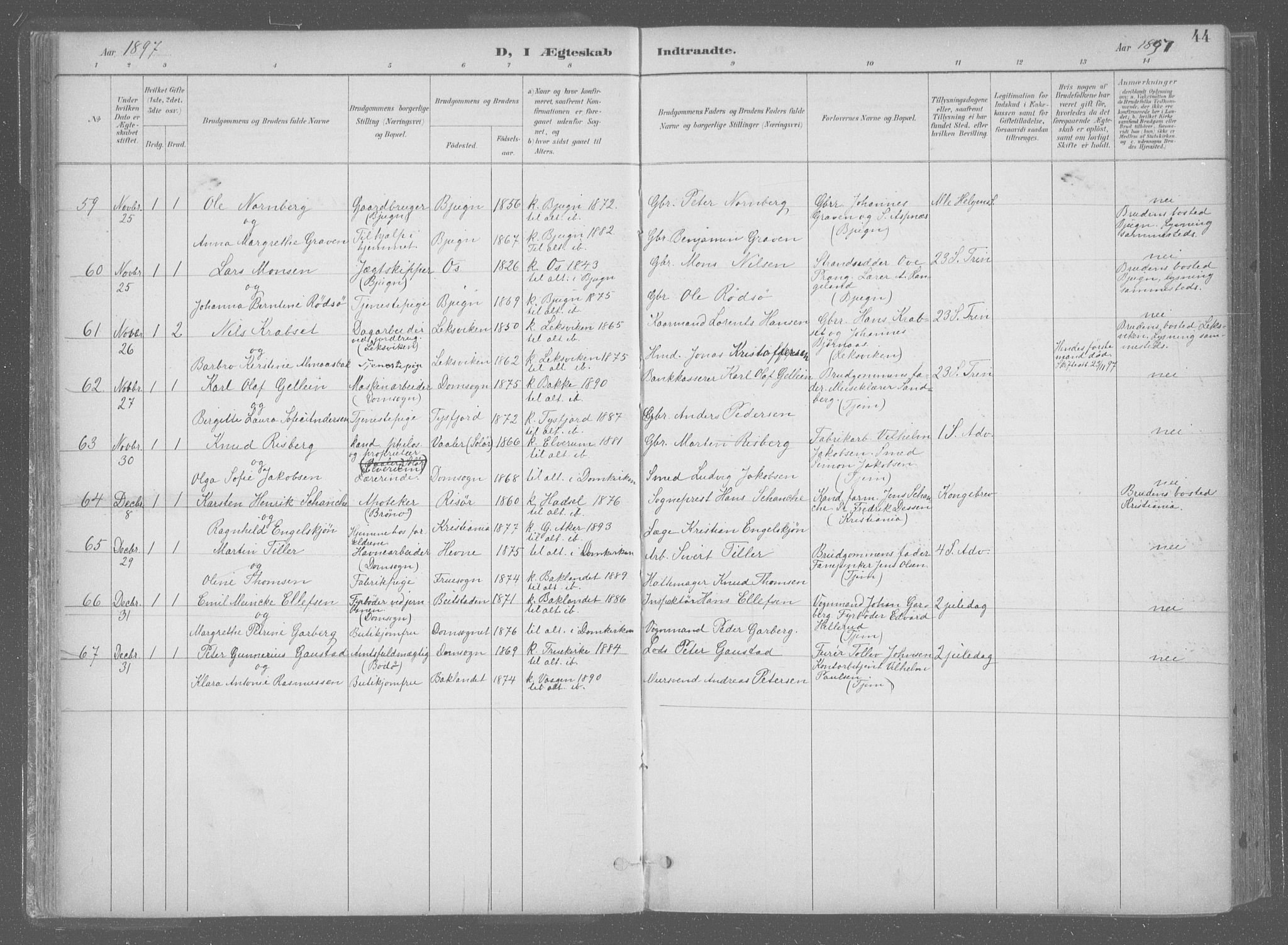 Ministerialprotokoller, klokkerbøker og fødselsregistre - Sør-Trøndelag, SAT/A-1456/601/L0064: Parish register (official) no. 601A31, 1891-1911, p. 44
