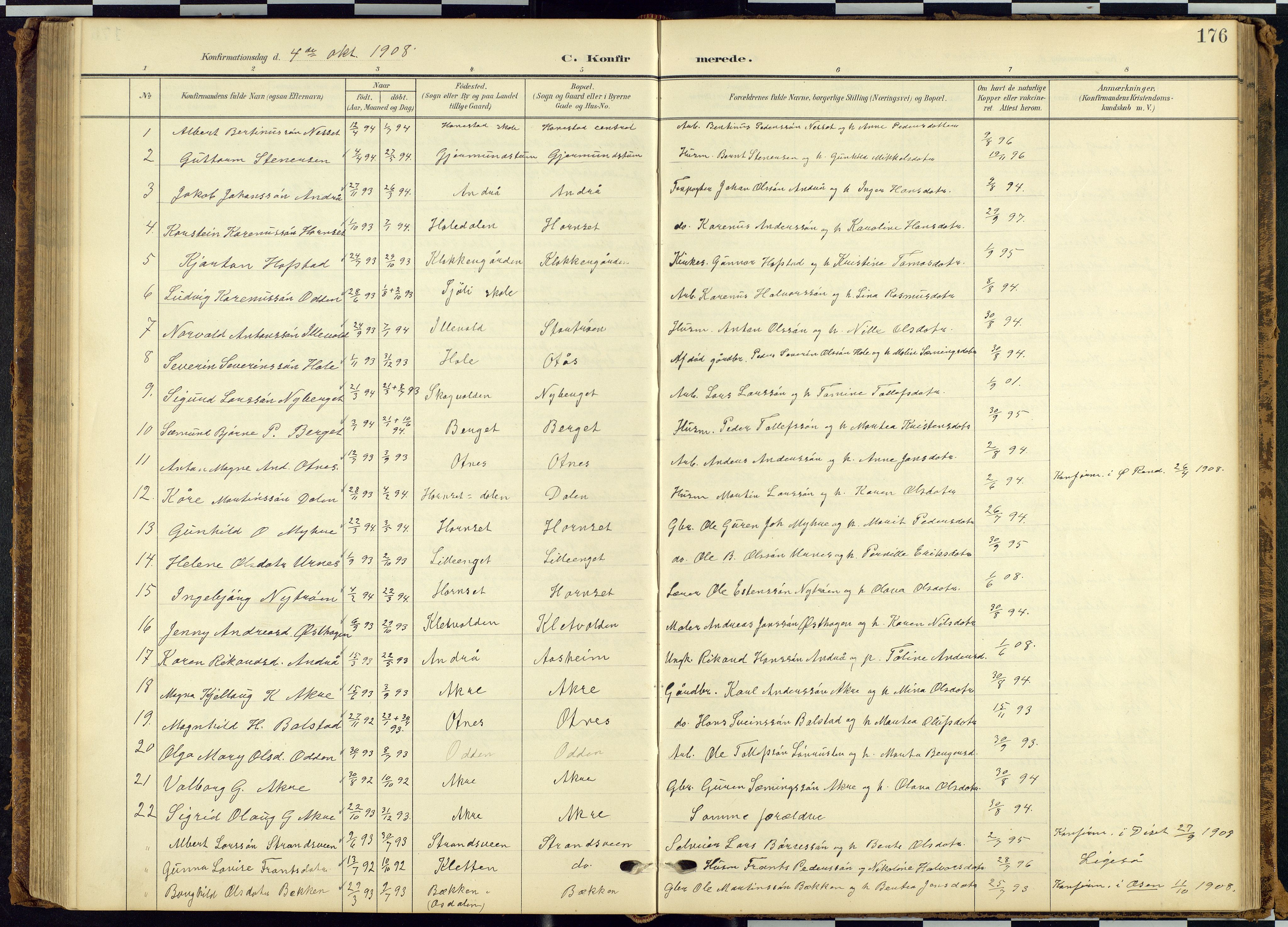 Rendalen prestekontor, SAH/PREST-054/H/Ha/Hab/L0010: Parish register (copy) no. 10, 1903-1940, p. 176