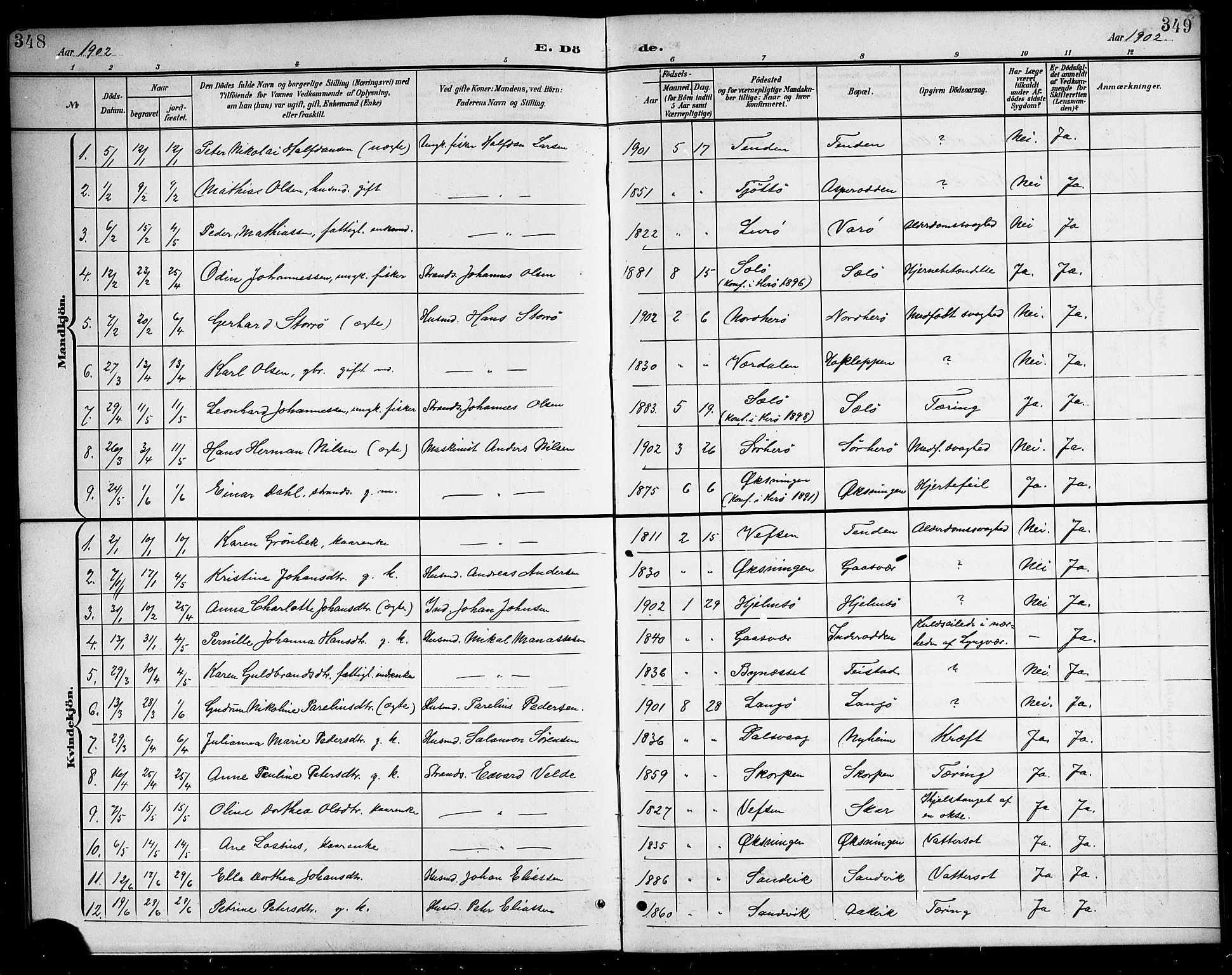 Ministerialprotokoller, klokkerbøker og fødselsregistre - Nordland, AV/SAT-A-1459/834/L0516: Parish register (copy) no. 834C06, 1902-1918, p. 348-349