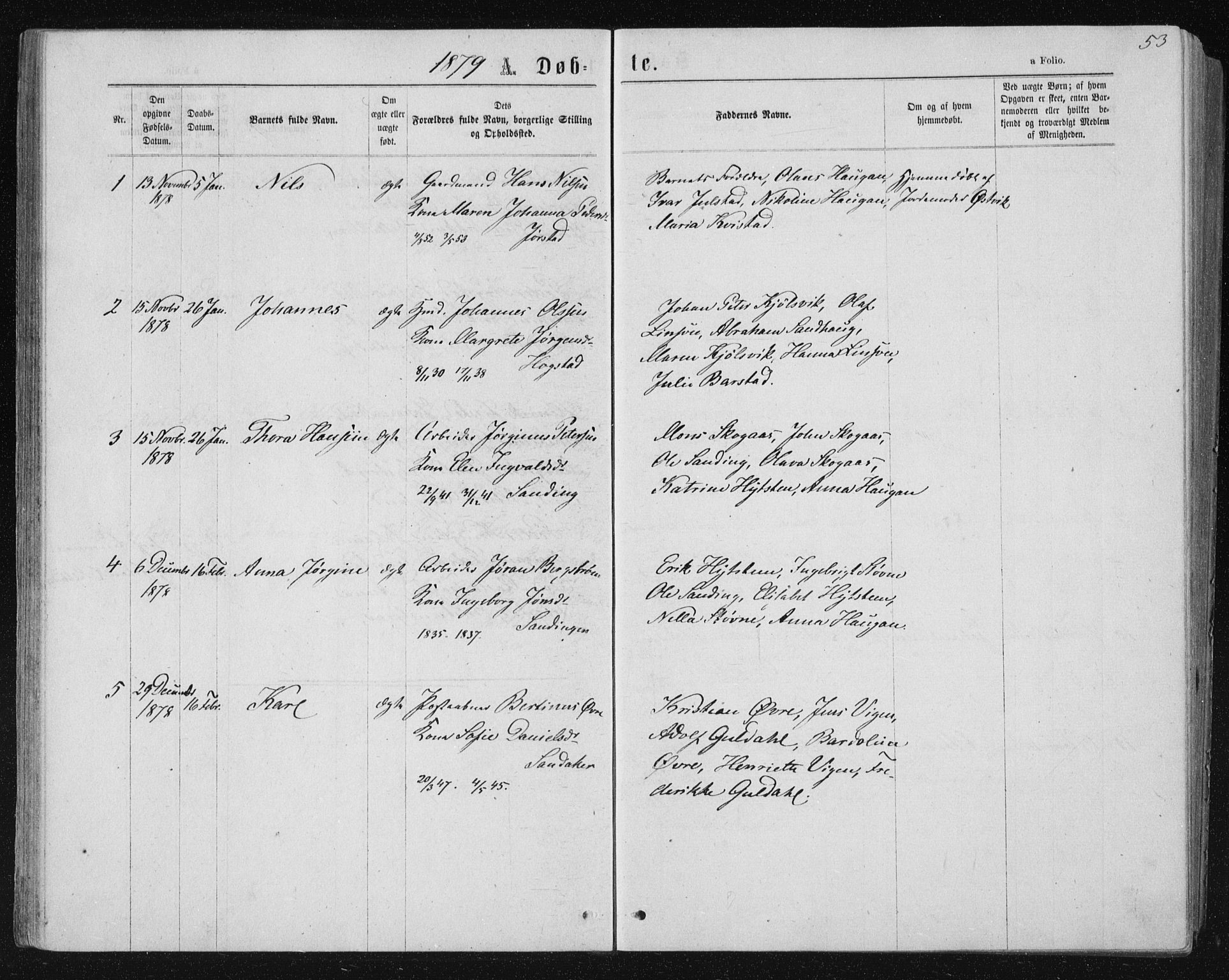Ministerialprotokoller, klokkerbøker og fødselsregistre - Nord-Trøndelag, SAT/A-1458/722/L0219: Parish register (official) no. 722A06, 1868-1880, p. 53
