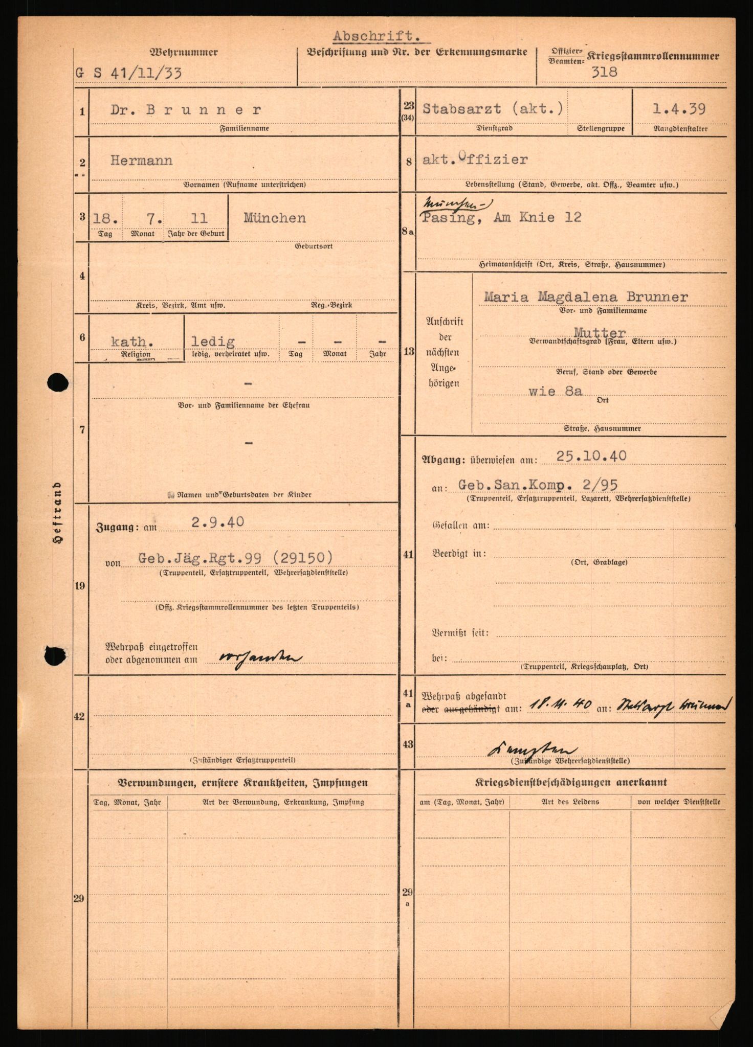 Forsvarets Overkommando. 2 kontor. Arkiv 11.4. Spredte tyske arkivsaker, AV/RA-RAFA-7031/D/Dar/Dara/L0018: Personalbøker, 1940-1945, p. 78