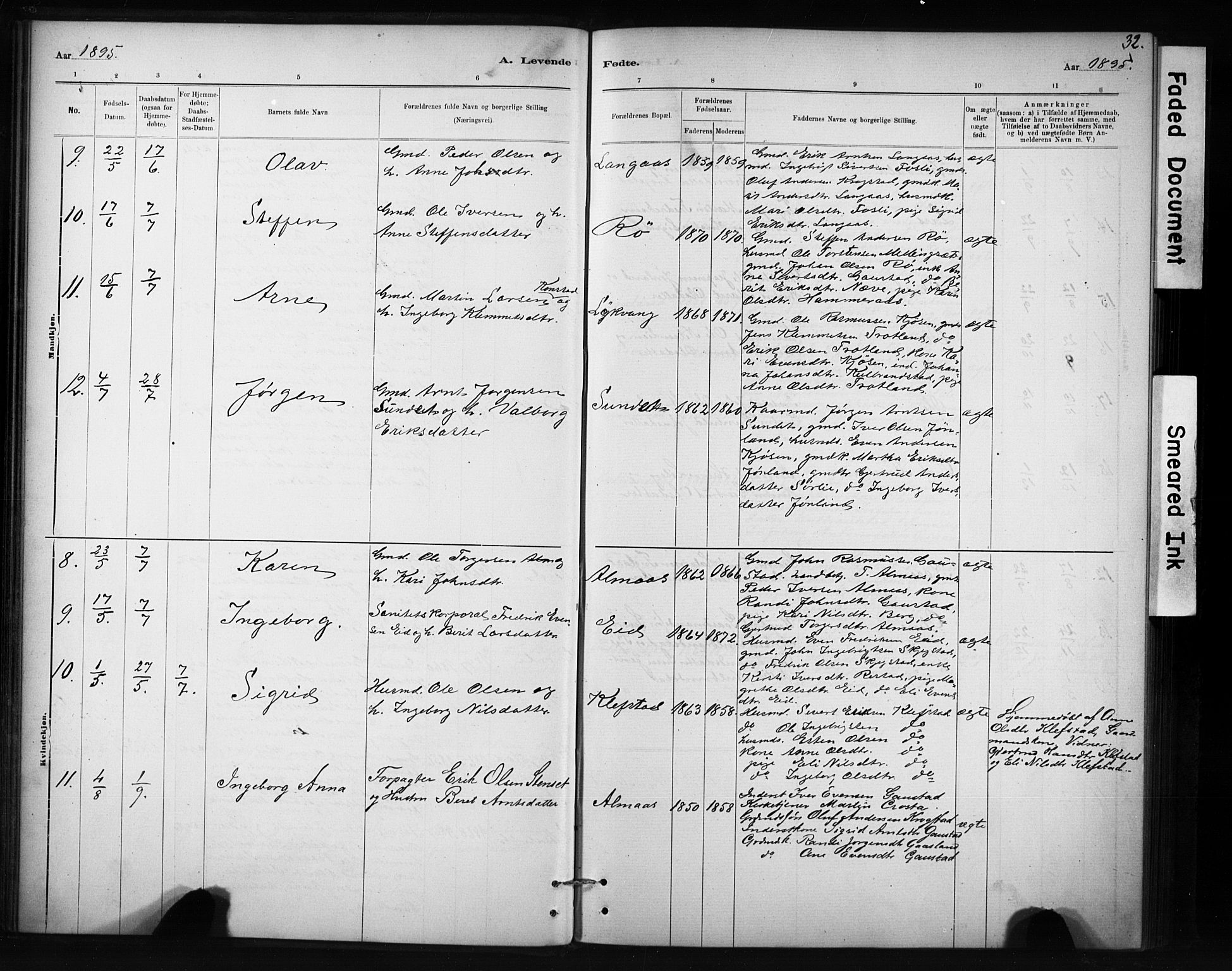 Ministerialprotokoller, klokkerbøker og fødselsregistre - Sør-Trøndelag, AV/SAT-A-1456/694/L1127: Parish register (official) no. 694A01, 1887-1905, p. 32