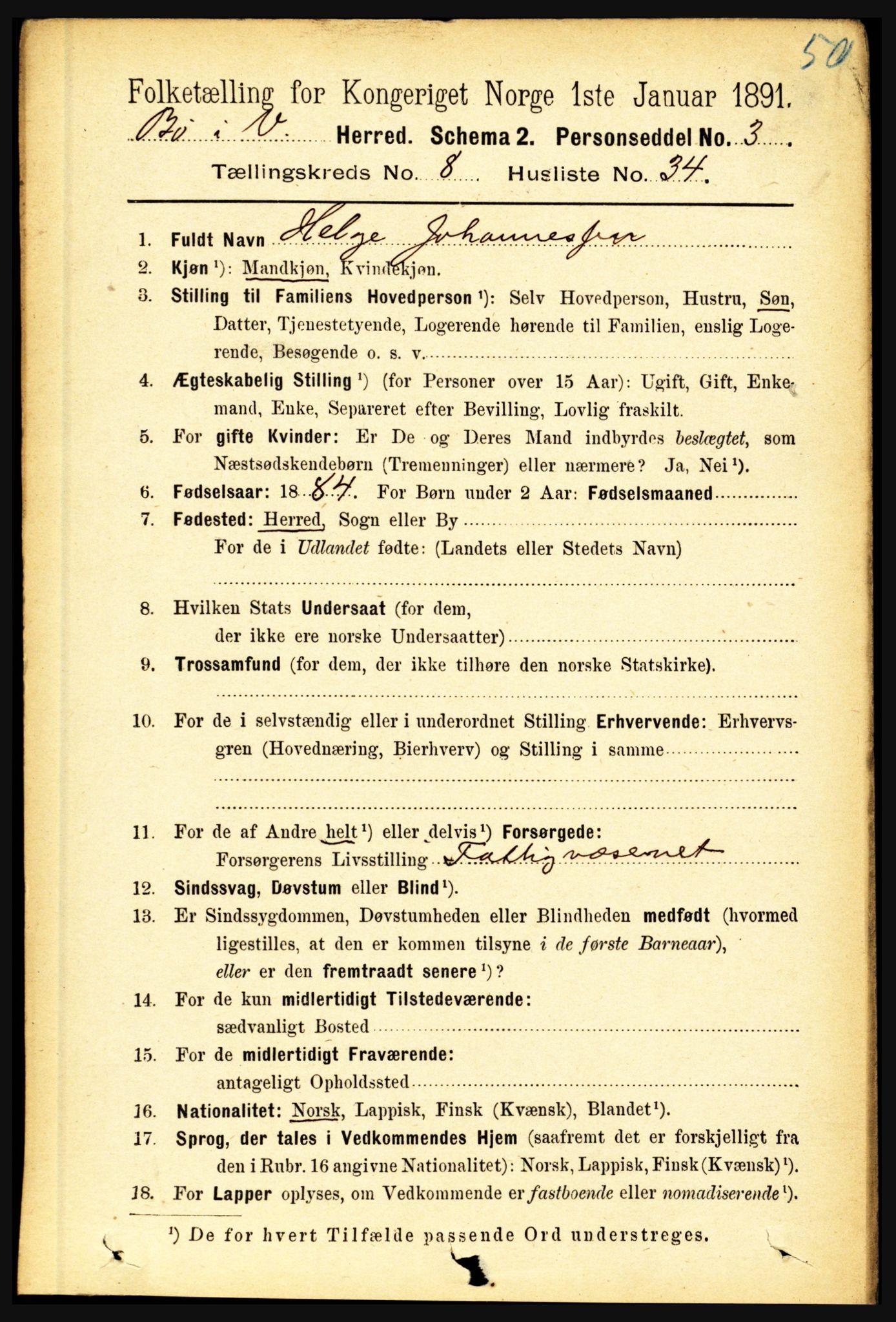 RA, 1891 census for 1867 Bø, 1891, p. 3214