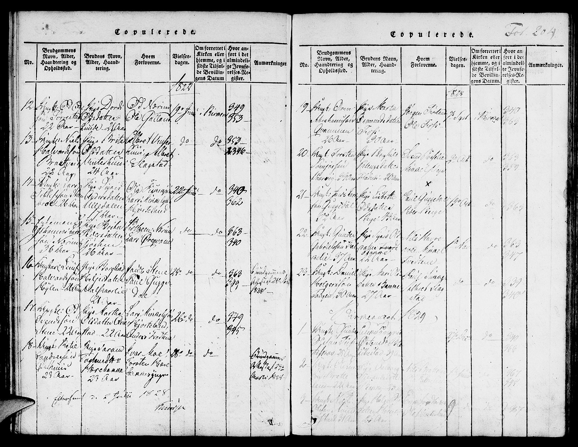 Suldal sokneprestkontor, AV/SAST-A-101845/01/IV/L0006: Parish register (official) no. A 6, 1816-1836, p. 204