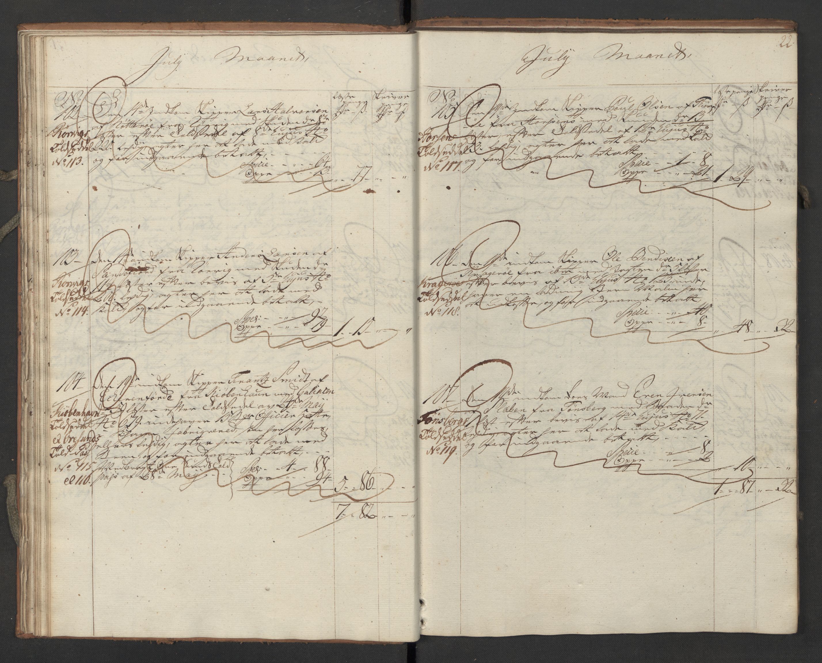 Generaltollkammeret, tollregnskaper, AV/RA-EA-5490/R06/L0062/0002: Tollregnskaper Kristiania / Inngående hovedtollbok Slependen, 1762, p. 21b-22a