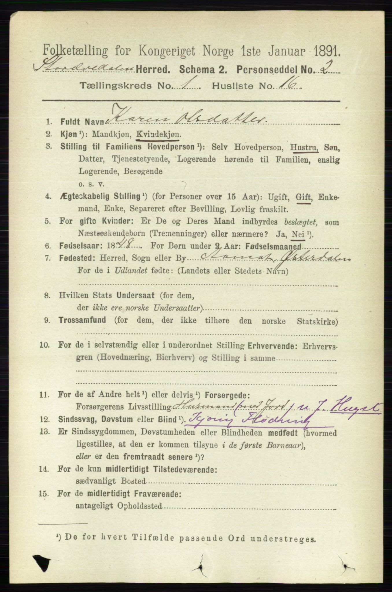 RA, 1891 census for 0430 Stor-Elvdal, 1891, p. 169