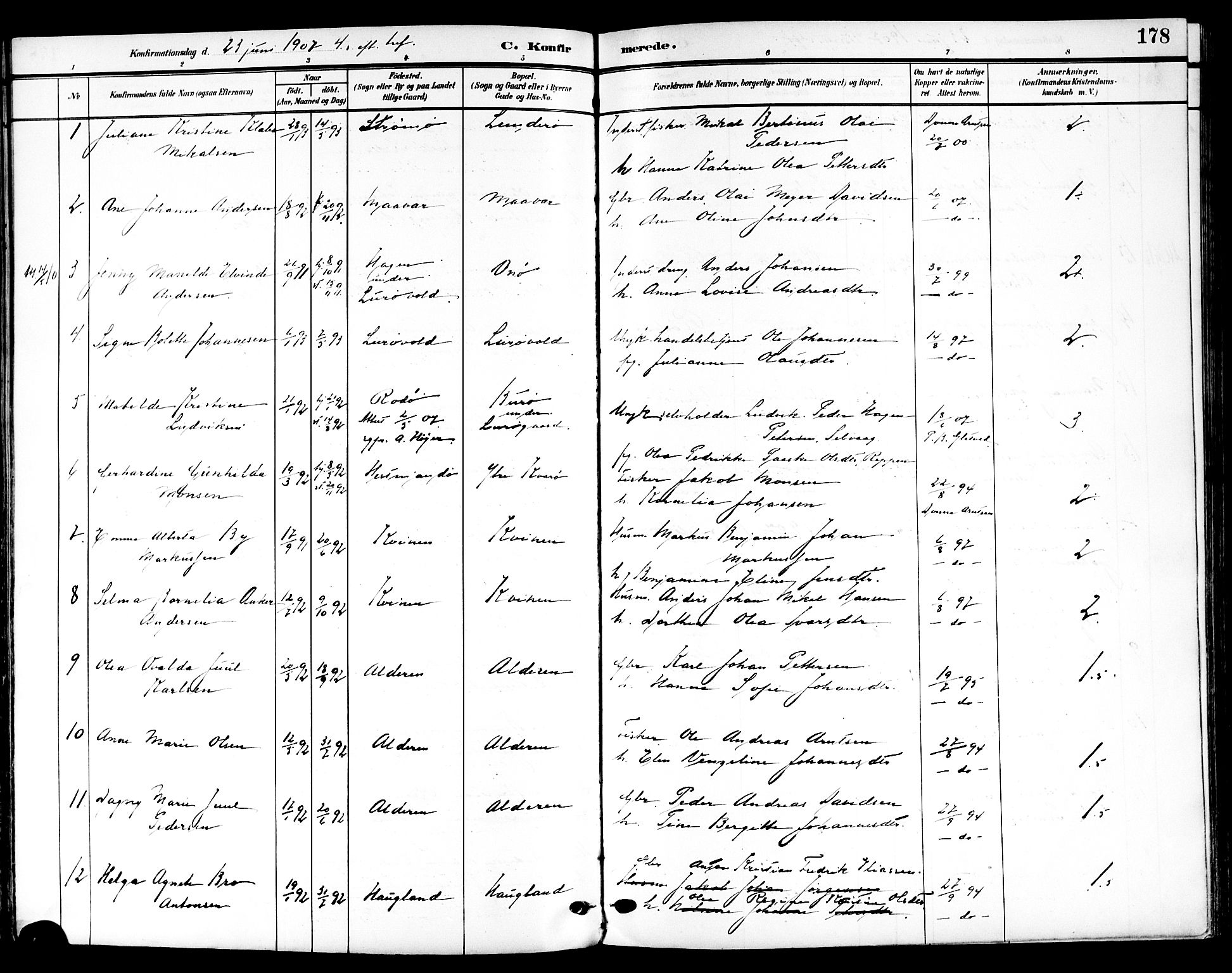 Ministerialprotokoller, klokkerbøker og fødselsregistre - Nordland, AV/SAT-A-1459/839/L0569: Parish register (official) no. 839A06, 1903-1922, p. 178