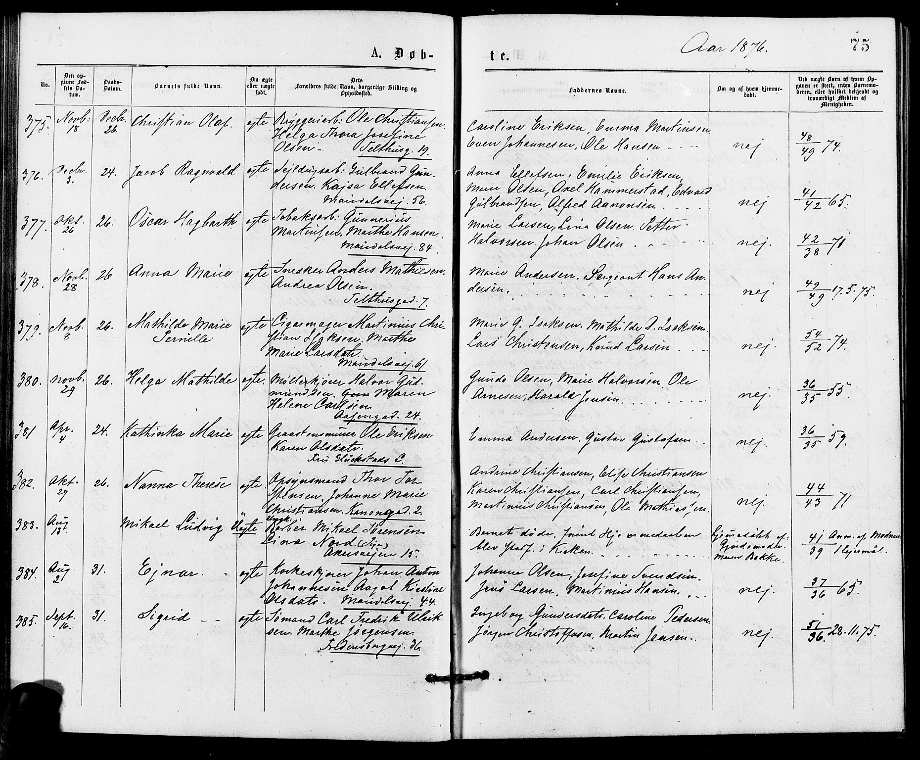 Gamle Aker prestekontor Kirkebøker, SAO/A-10617a/G/L0004: Parish register (copy) no. 4, 1875-1879, p. 75