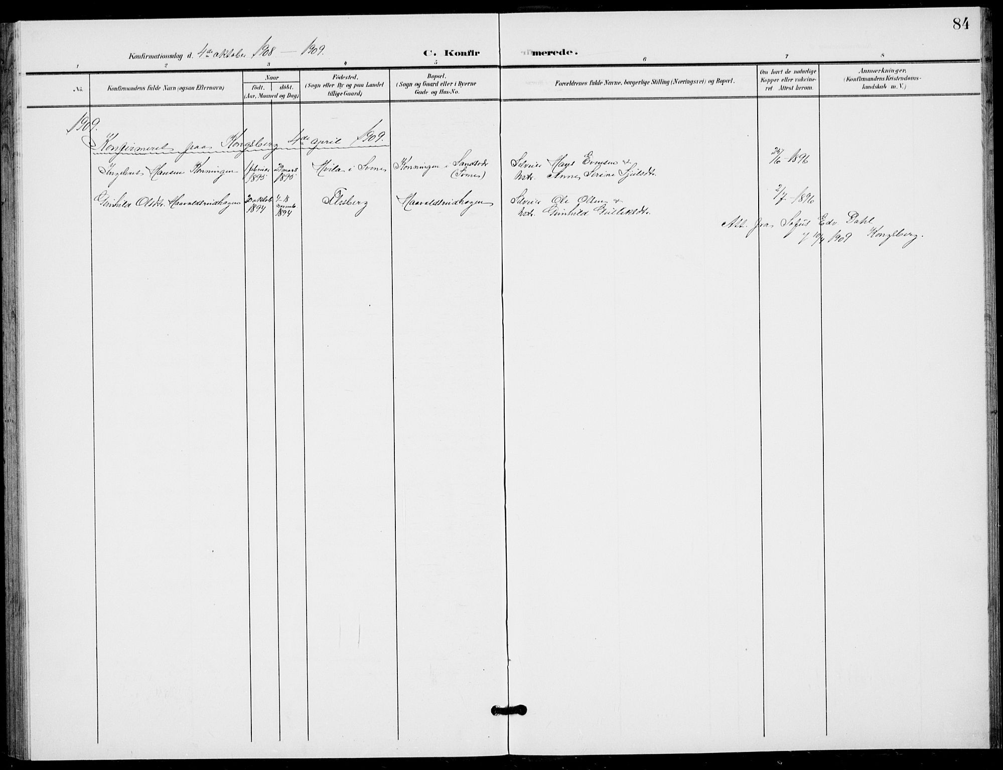 Flesberg kirkebøker, SAKO/A-18/G/Ga/L0005: Parish register (copy) no. I 5, 1899-1908, p. 84