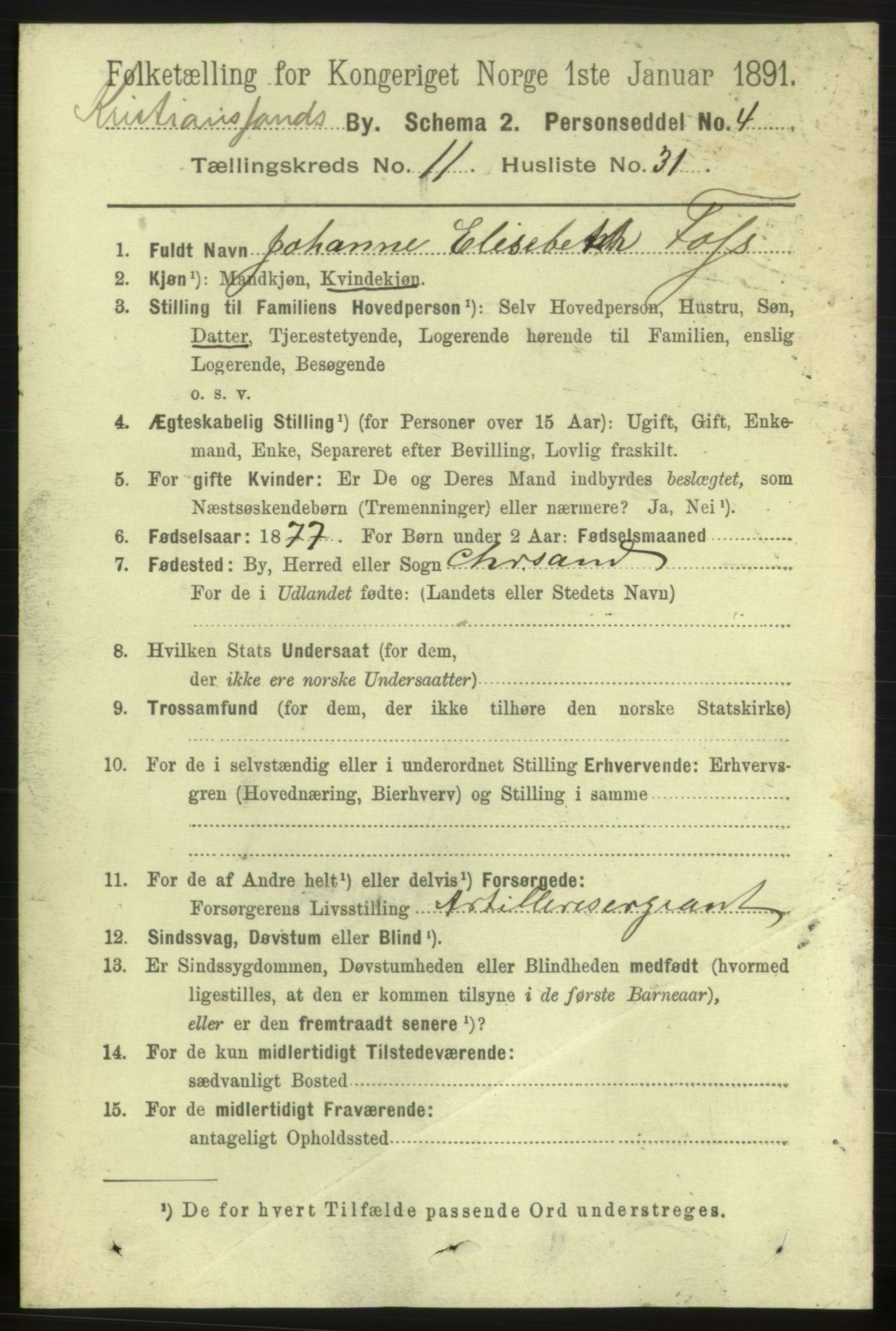 RA, 1891 census for 1001 Kristiansand, 1891, p. 5840