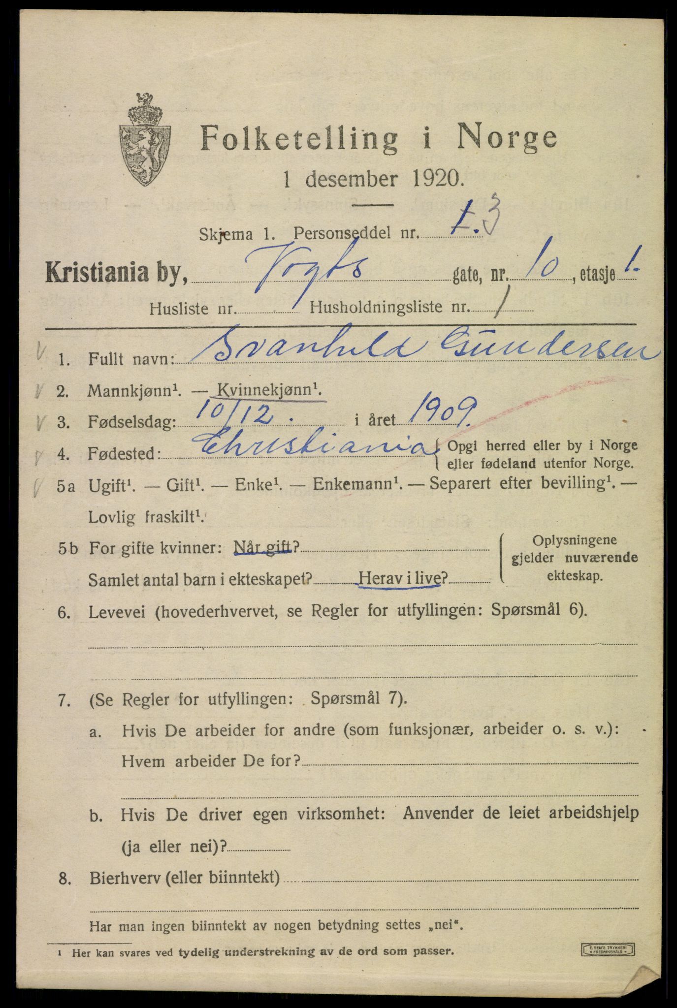 SAO, 1920 census for Kristiania, 1920, p. 638611